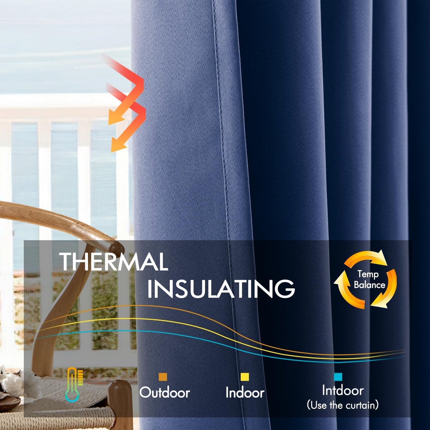 ANRODUO Back Tab Blackout Curtains for Bedroom Living Room, Rod Pocket Pinch Pleated Thermal Insulated Room Darkening Curtains 63 Inches Long 2 Panels, Navy Blue, 42 x 63 Inch