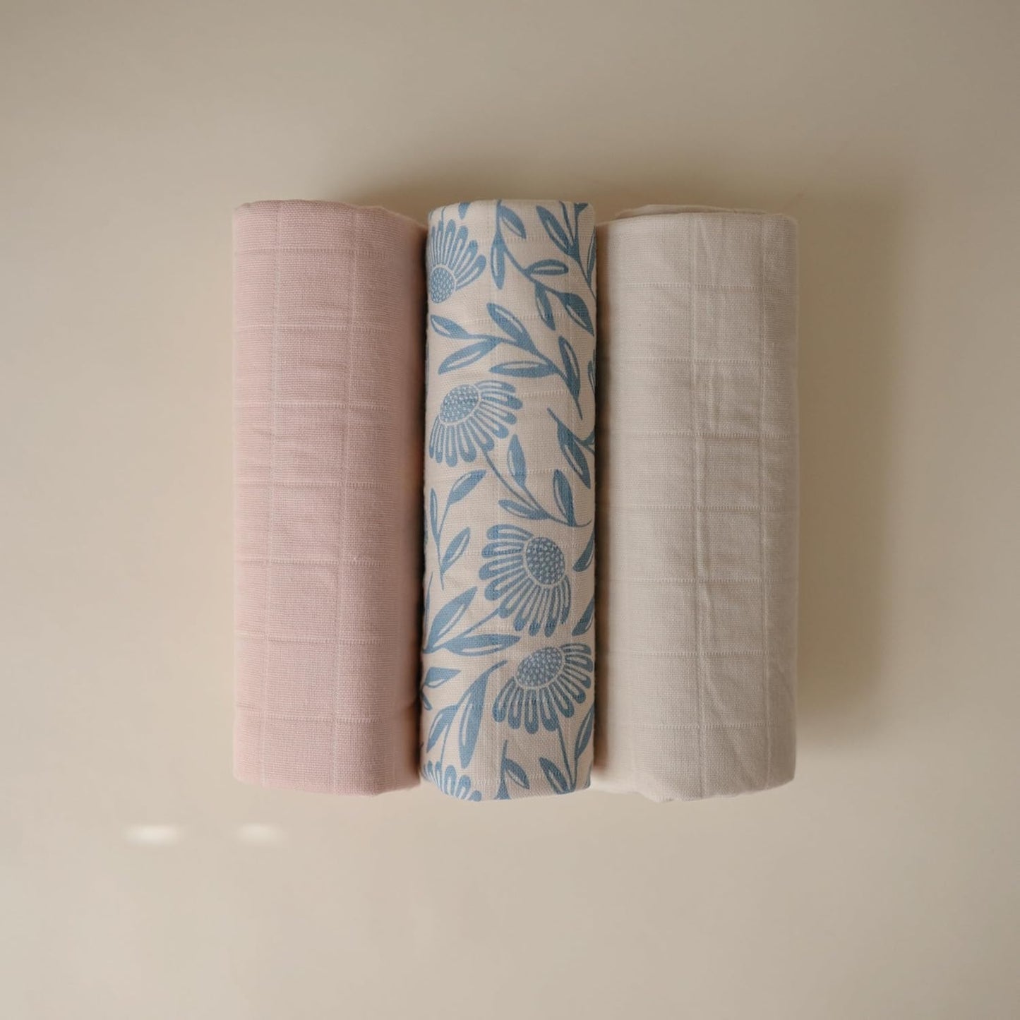 mushie Waterproof Changing Pad Liners | 100% Organic Cotton | Set of 3 (Blue Flowers Combo)