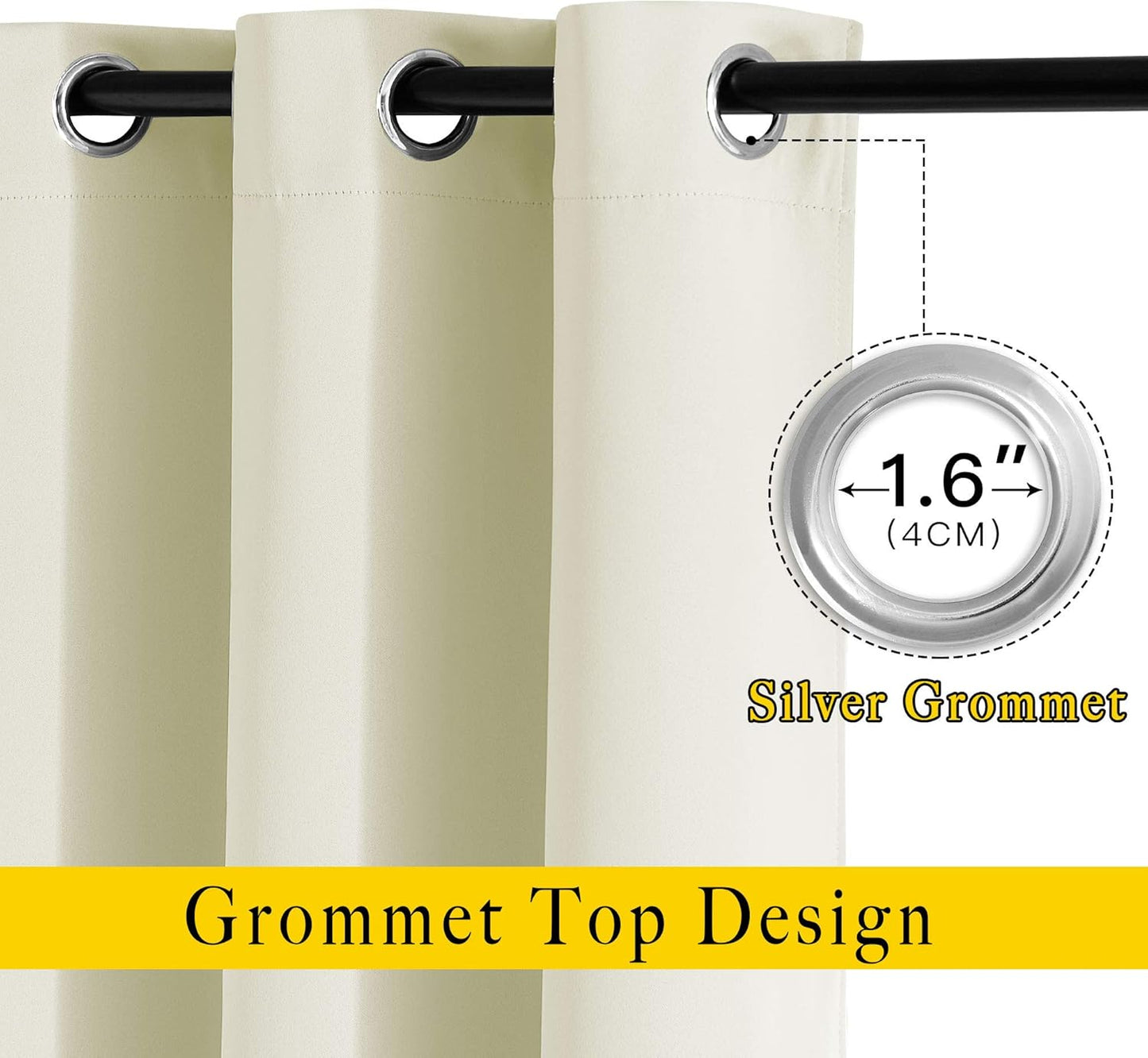 NICETOWN Bedroom Room Darkening Curtains - Triple Weave Grommet Top Thermal Insulated Solid Energy Saving Panels/Drapes for Villa/Hall, Beige, 1 Pair, 52 inches by 95 Inch