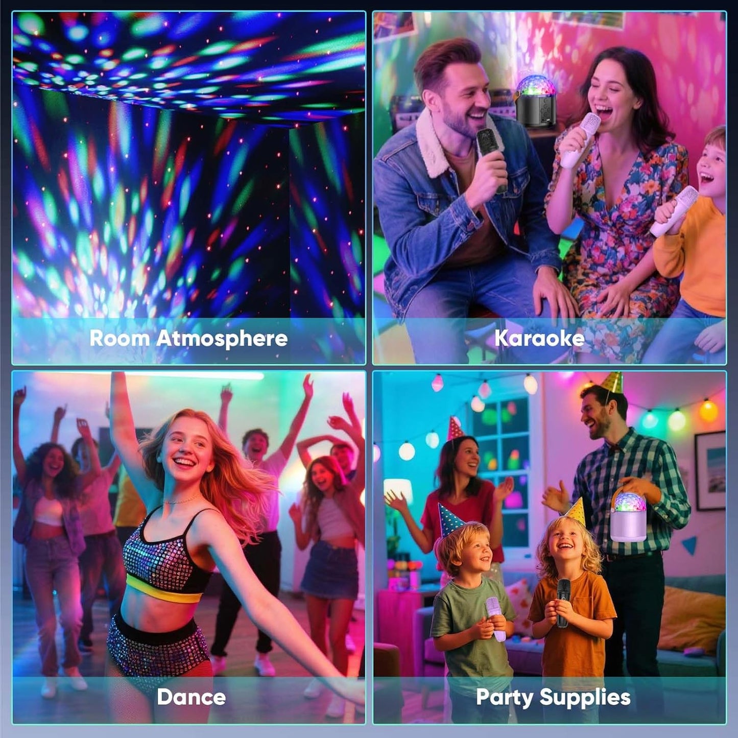 Karaoke Machine with Disco LED Lights for Adults Kids, Portable Bluetooth Speaker with 2 Wireless Microphone, Gifts Toys for 3-12+ Kids Birthday Family Home Party