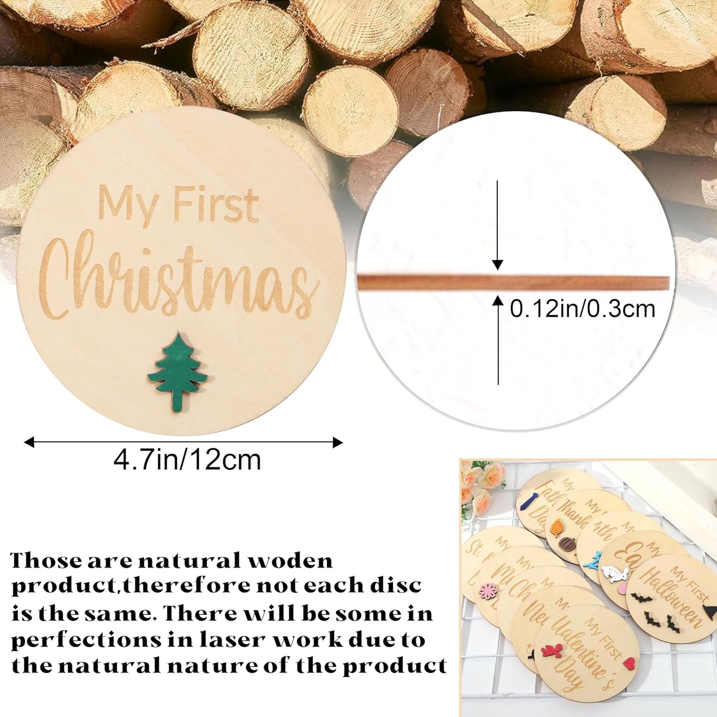 My First Holiday Milestone Cards - Baby First Holiday Wood Sign Baby Shower,Holiday Monthly Milestones,Baby First Halloween/Hanksgiving/Christmas/Valentine's Day/St. Patrick's Day/Easter
