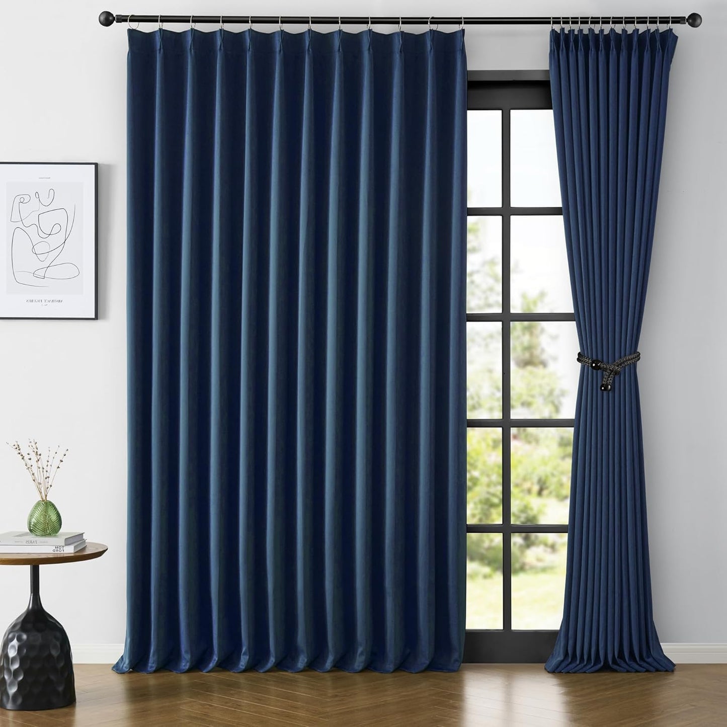 KEQIAOSUOCAI Navy Pleat Wide Width Drapes 80 x 84 inch Long 2 Panels - Thermal Insulated Room Divider Curtains for Bedroom/Living Room/Patio, Pinch Pleated Curtain Panel with Hooks