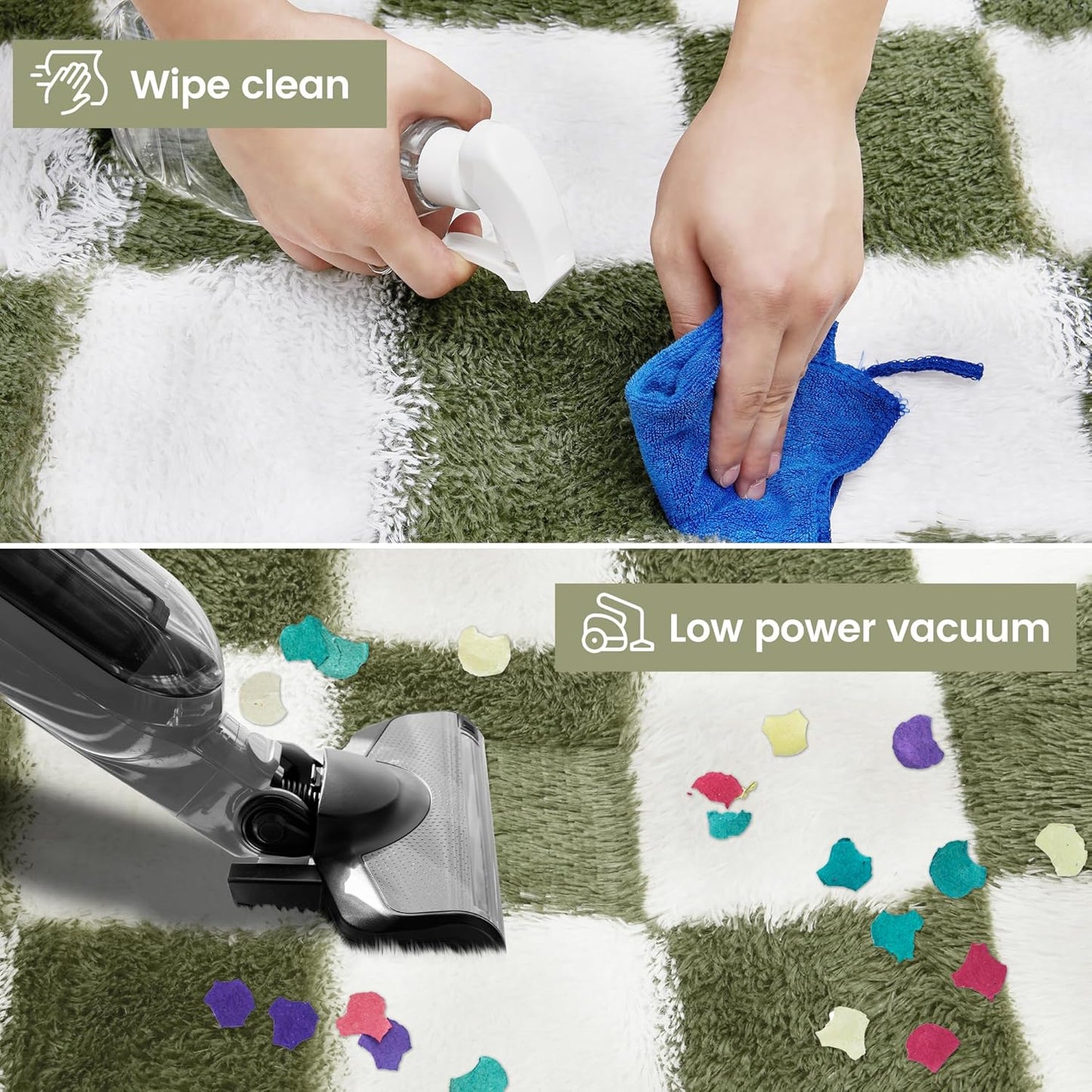 Super Soft Rug for Bedroom, 6x9 Ft Green and White Area Rug Classic Checkered Shaggy Anti-Skid High Pile Soft Fluffy Rug Fuzzy Carpet for Living Room Bedroom Kids Room Nursery, Dorm Home Decor