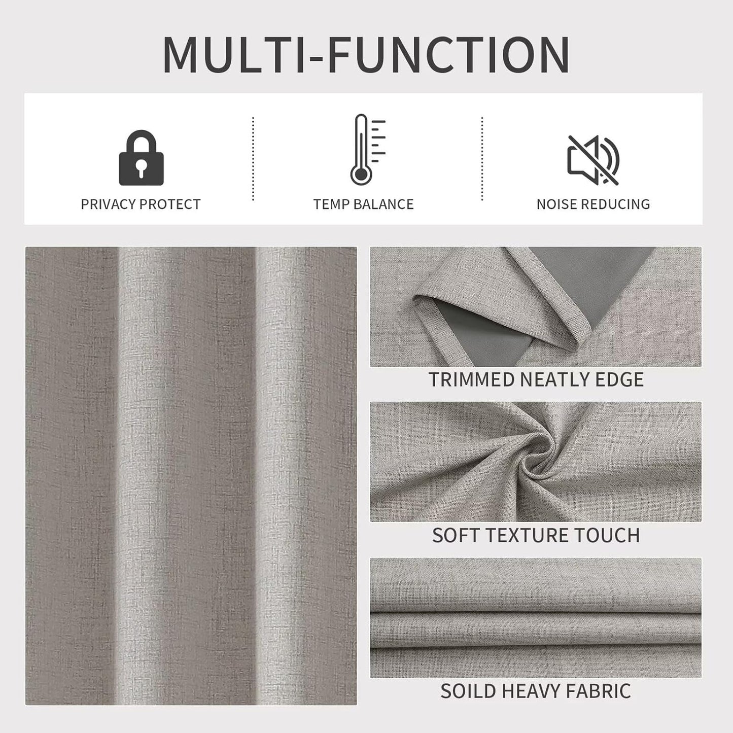 Joydeco Greyish White Blackout Curtains 120 Inches Long, Extra Long Curtains 120 Inch Length 1 Panel for Bedroom, Thermal Insulated Linen Black Out Curtains with Grommets(100x120, Greyish White)