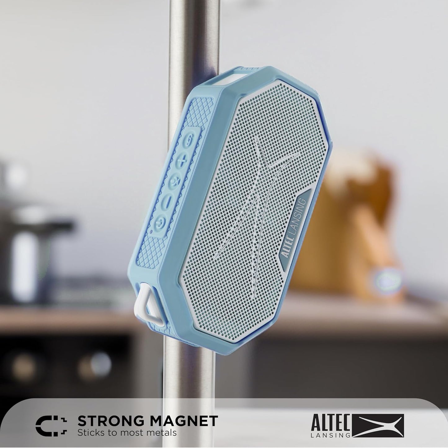 Altec Lansing Portable Bluetooth Speaker HYDRAMINI 2.0, IP67 Waterproof, Portable, 12h Playtime, Wireless Pairing, USB-C Quick Charge, Magnetic Bluetooth Speaker, Voice Assistant Integration