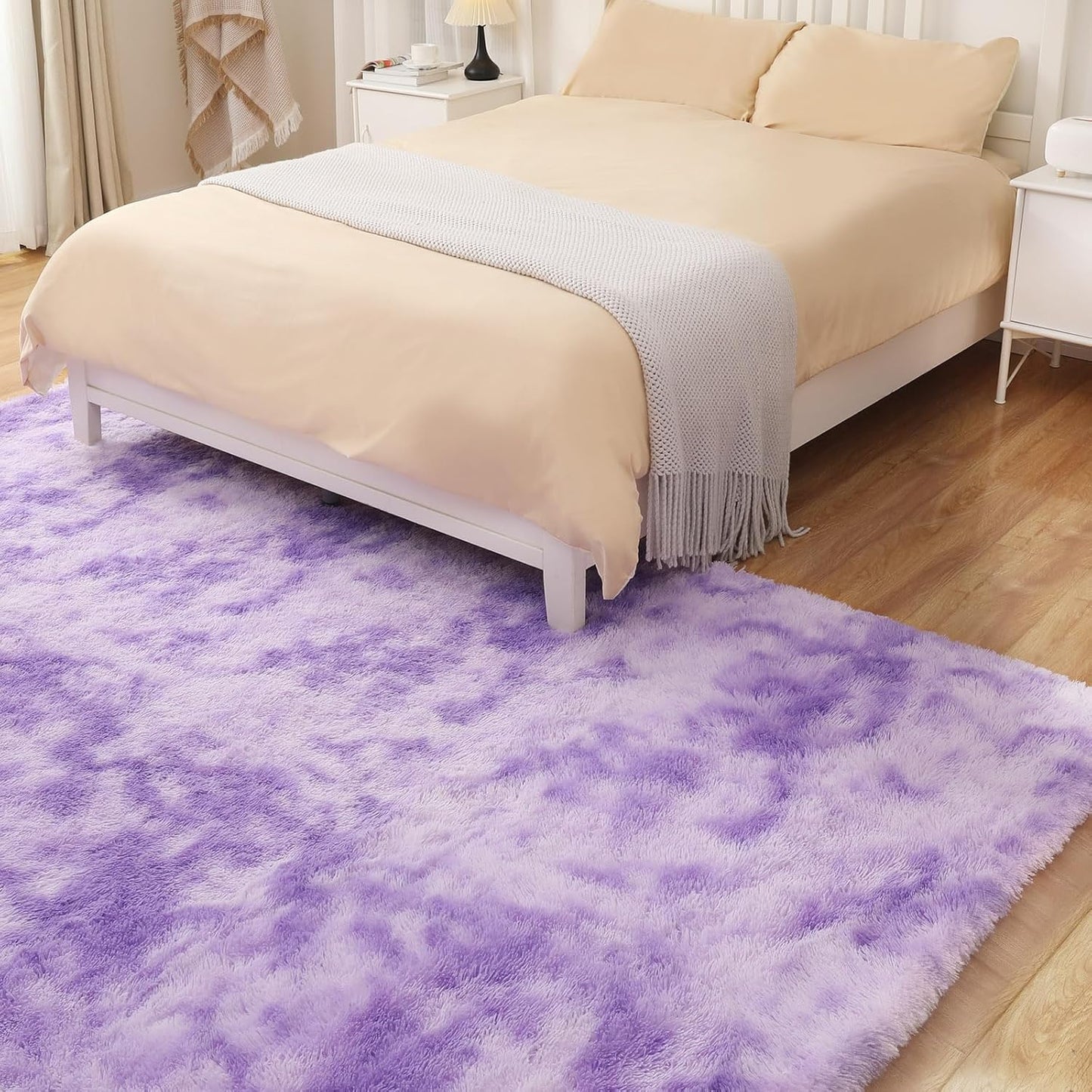 Plush Area Rug 4x5.8, Ultra Soft Rugs for Living Room, Fluffy Carpet Rugs for Bedroom, Non-Slip Indoor Rug for Nursery, Study Room, Playroom, Home Decor, Tie-Dyed Purple