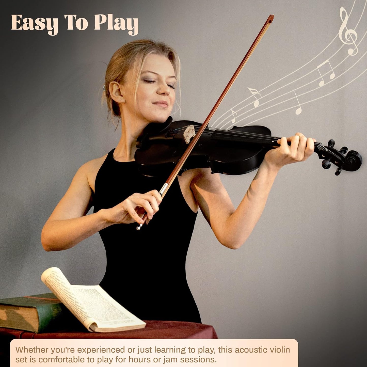 Poseidon 3/4 Violin Size Set for Beginners, Black Violin for Beginner Fiddle Kit with Hard Case, Bow, Rosin, Horse Bridge, Violin Strings 3/4 Full Set, Shoulder Rest, Clip-on Tuner, Manual Instruction