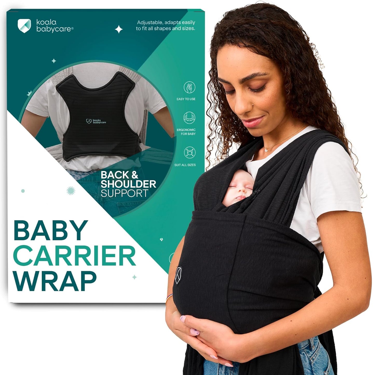Koala Babycare Baby Carrier Wrap, Easy to Wear As a T-Shirt - Original Baby Carrier Newborn to Toddler - Sling One Size Fits All - Baby Wraps Carrier Up to 22lbs