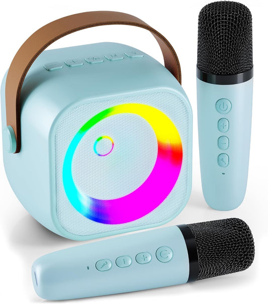 Karaoke Machine, Portable Bluetooth Speaker with 2 Wireless Microphones for Kids, Karaoke Toys Gifts Toys for Girls Boys Family Home Party (Blue)