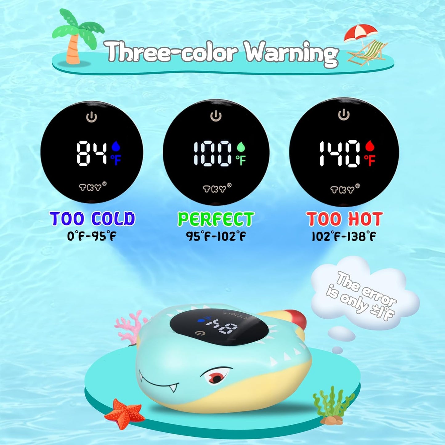 TKY Baby Bath Thermometer with Floating Toys - Digital Water & Room Temperature Monitor, Rechargeable Thermometer with Alerts for Newborn Bath Essentials, Infant Safety