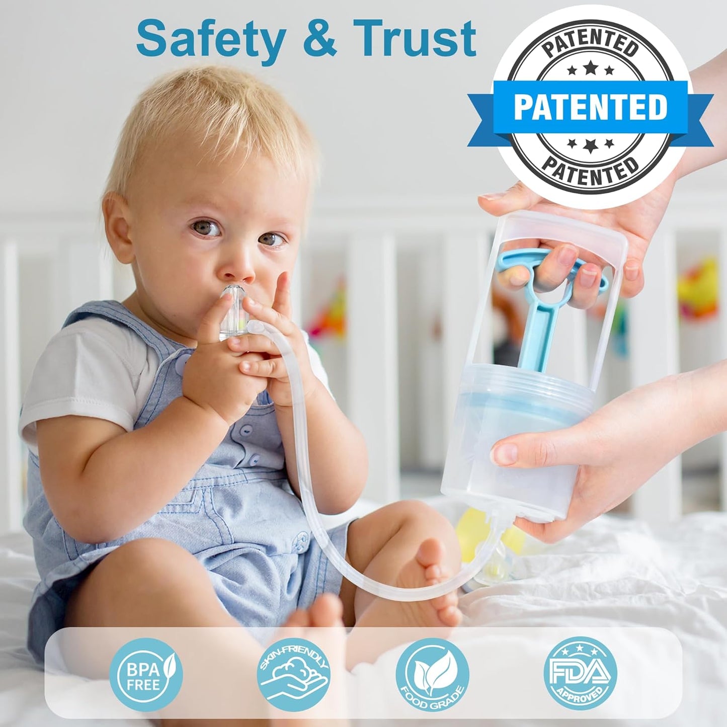 Patented Nasal Aspirator for Baby and Toddler, Hand Pump Nose Sucker with Rounded Non-Invasive Nozzle, Quiet Suction Relieves Congestion and Stuffy Boogers, Safe for Infant, Co-Branded with CHIBOJI