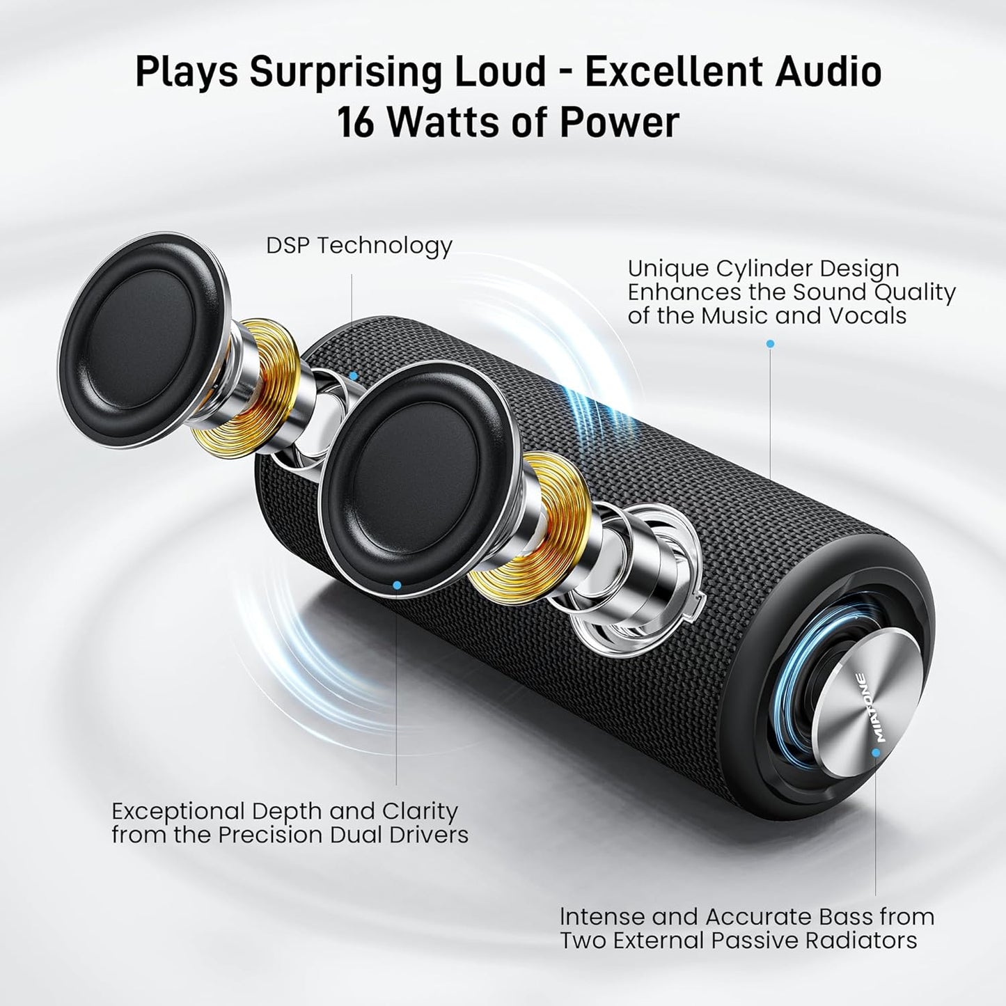 MIATONE Boombox Outdoor Portable Bluetooth Speaker Waterproof Wireless Speakers - Black