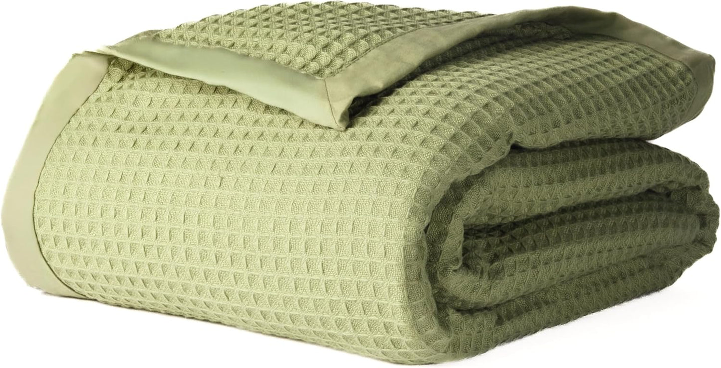 Salt Earth GOTS Certified 100% Organic Cotton Throw Blanket, 90" X 90" Blankets & Throws for Bed, Throw Blanket for Couch,Modern & Cozy Blanket, All Seasons, Waffle Blanket, Soft Blanket (Mosstone)