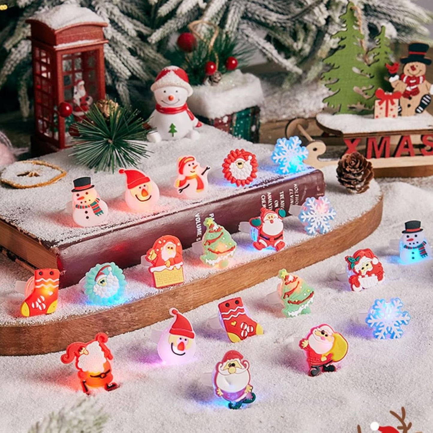 Christmas Party Favors 50Pcs Light Up Glow Rings Party Supplies Flashing Glowing Finger Rings Decoration for Kids Adults