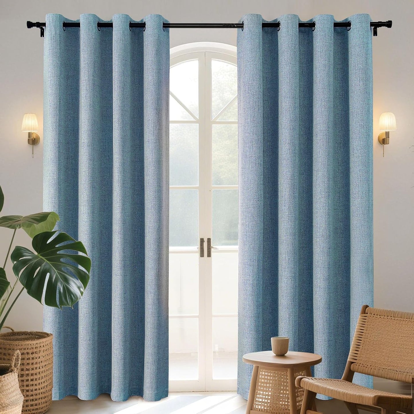 Joydeco Blackout Curtains 63 Inches Long 2 Panels Burg, Room Darkening Curtains for Bedroom, 100% Black Out Textured Thermal Drapes Privacy Protection 2 Panels Set(W52 x L63 Inch, Sky Blue)
