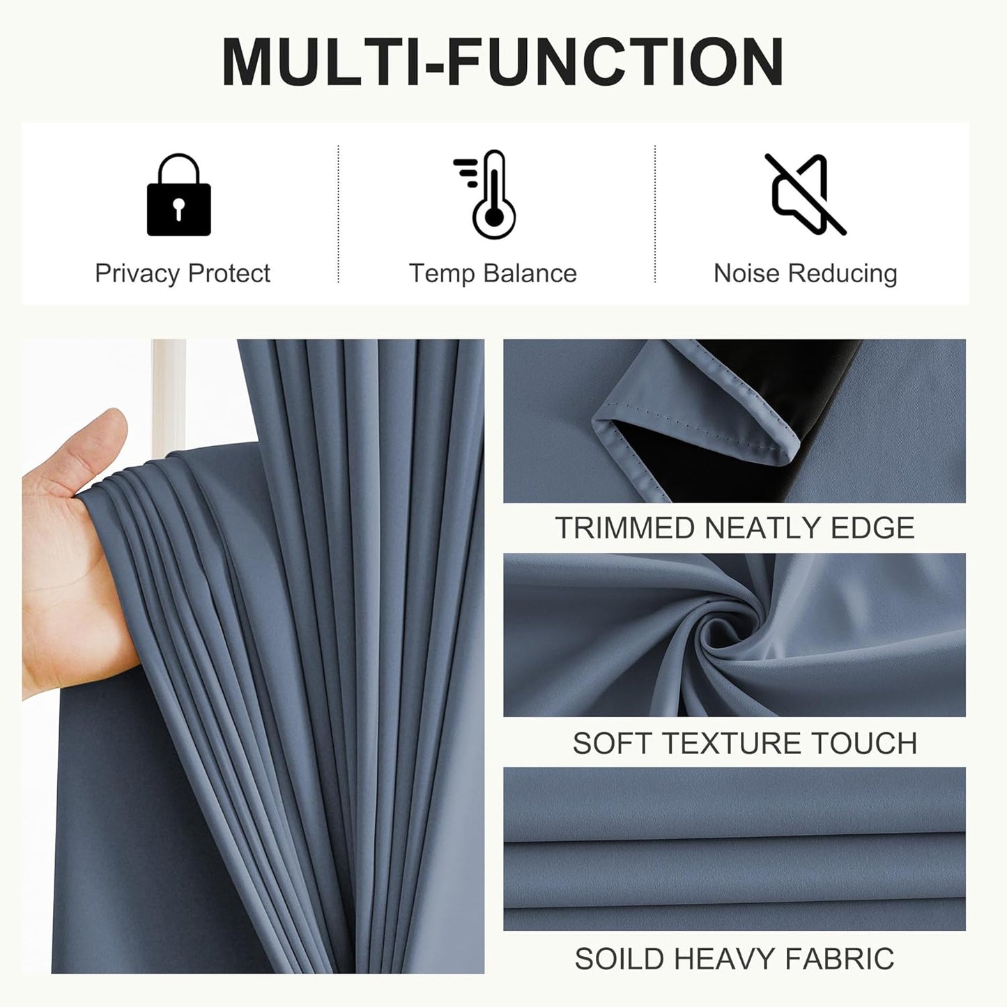 NICETOWN Stone Blue Curtains 52 x 84 inches Long, 100% Blackout Curtains Set of 2 Panels Thermal Insulated Privacy Window Curtains for Bedroom Living Room