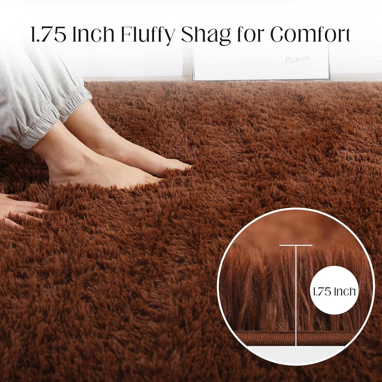 Area Rugs 8x10, Fluffy Rugs for Living Room, Ultra Soft Rugs for Bedroom, Non-Slip Indoor Carpet for Nursery, Kids Room, Playroom, Home Decor, Brown