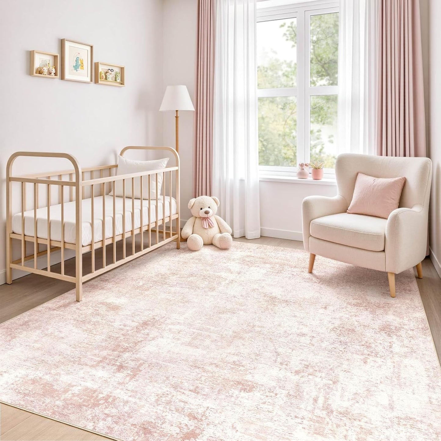 Pink Rugs for Bedroom Girls: 5x7 Washable Large Modern Soft Area Rug Indoor Non-Slip Cute Carpet for New Parents Aged 25-45 - Living Room Nursery Kids Playroom Preppy Room Baby Room Decor