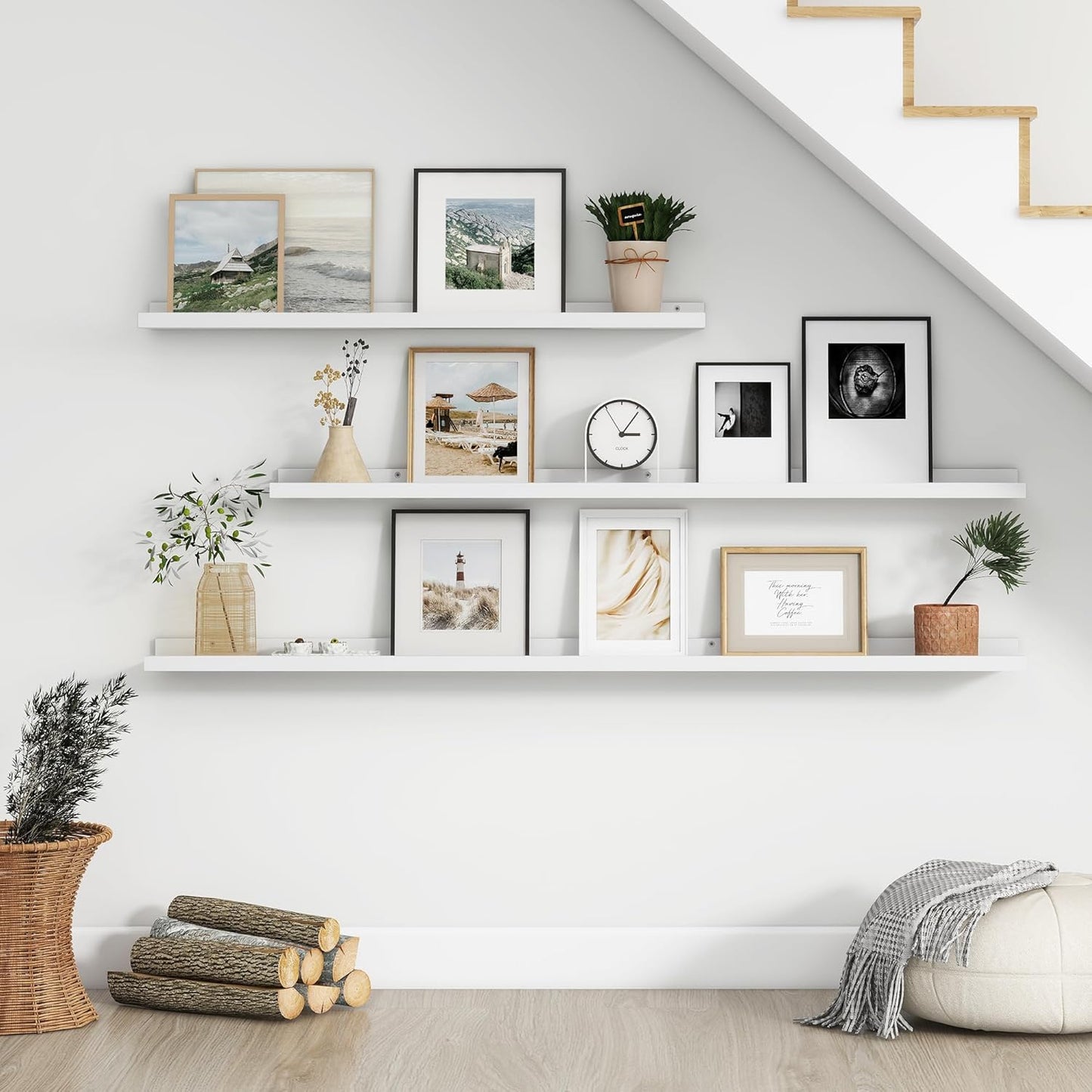 Floating Picture Ledge Shelves for Wall Set of 4, 36 Inch Wall Shelves with Lip Long Large Nursery Book Shelf for Toys Storage Kids Bookshelf Wall Mounted Living Room Bedroom Decor Frames