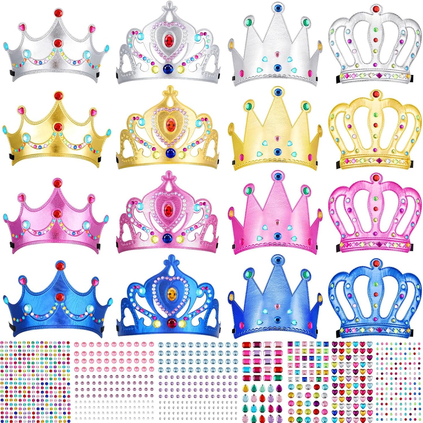 Epakh Princess Party Crowns Set, 27 Pcs DIY Crown with Diamond Stickers, Birthday Party Favor for Children and Princess Fans
