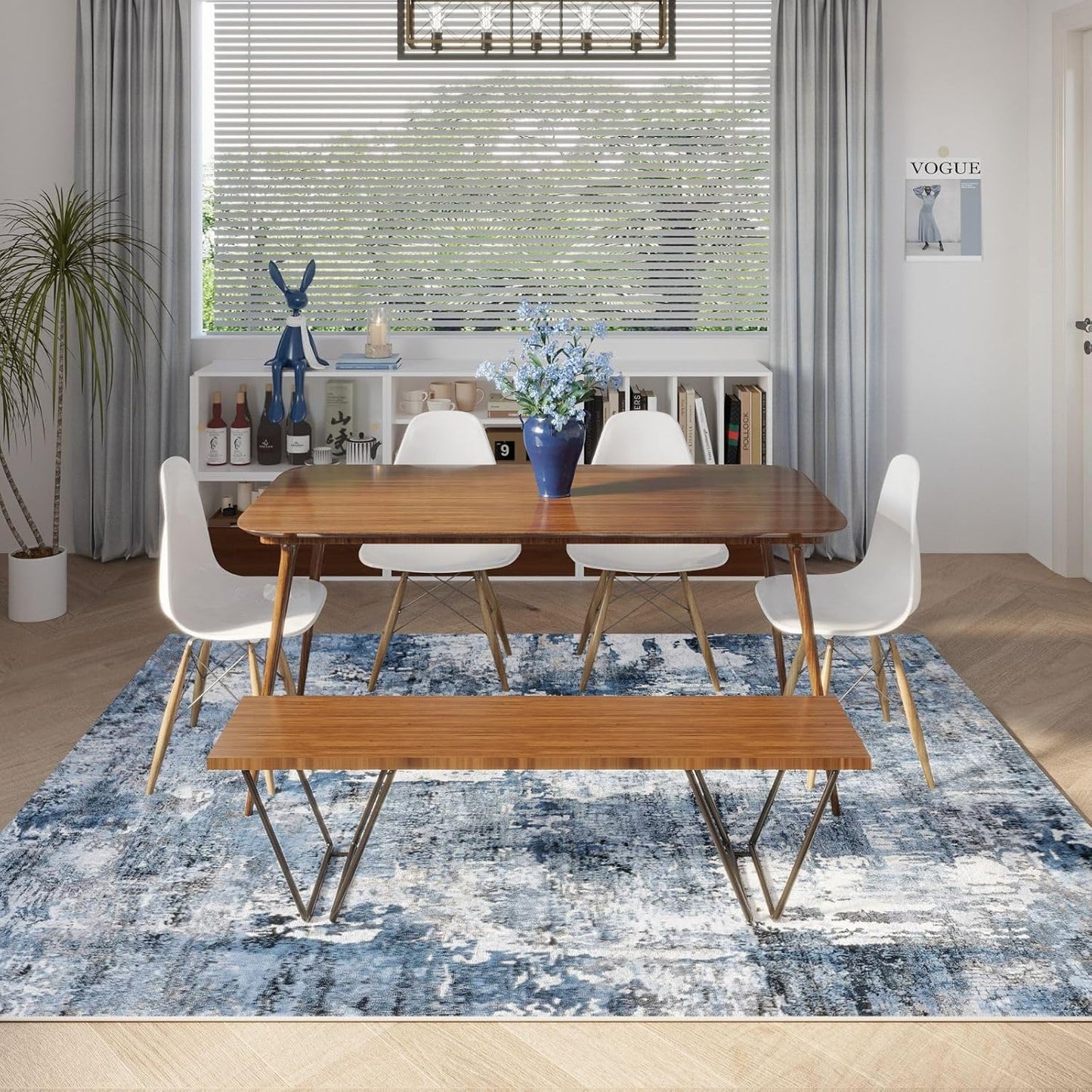 8x10 Rug Washable Boho Rug Soft Large Area Rug Non-Slip Non-Shedding Faux Wool Vintage Rug for Living Room, Farmhouse, Dining Room, Indoor, Kids Playroom, Blue