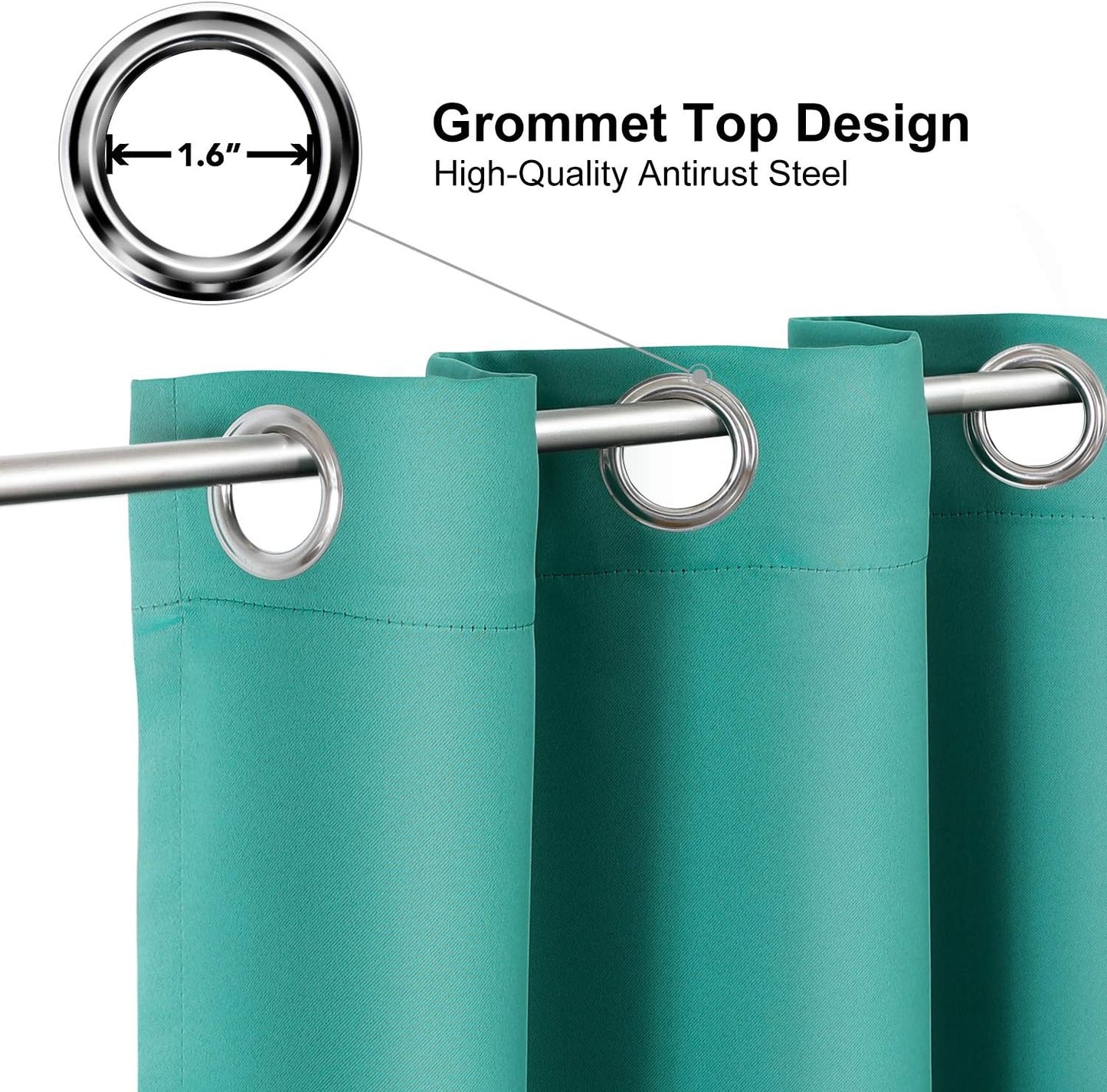 ChrisDowa Grommet Room Darkening Curtains for Bedroom and Living Room - 2 Panels Set Thermal Insulated Blackout Curtains (Teal, 52W x 63L)