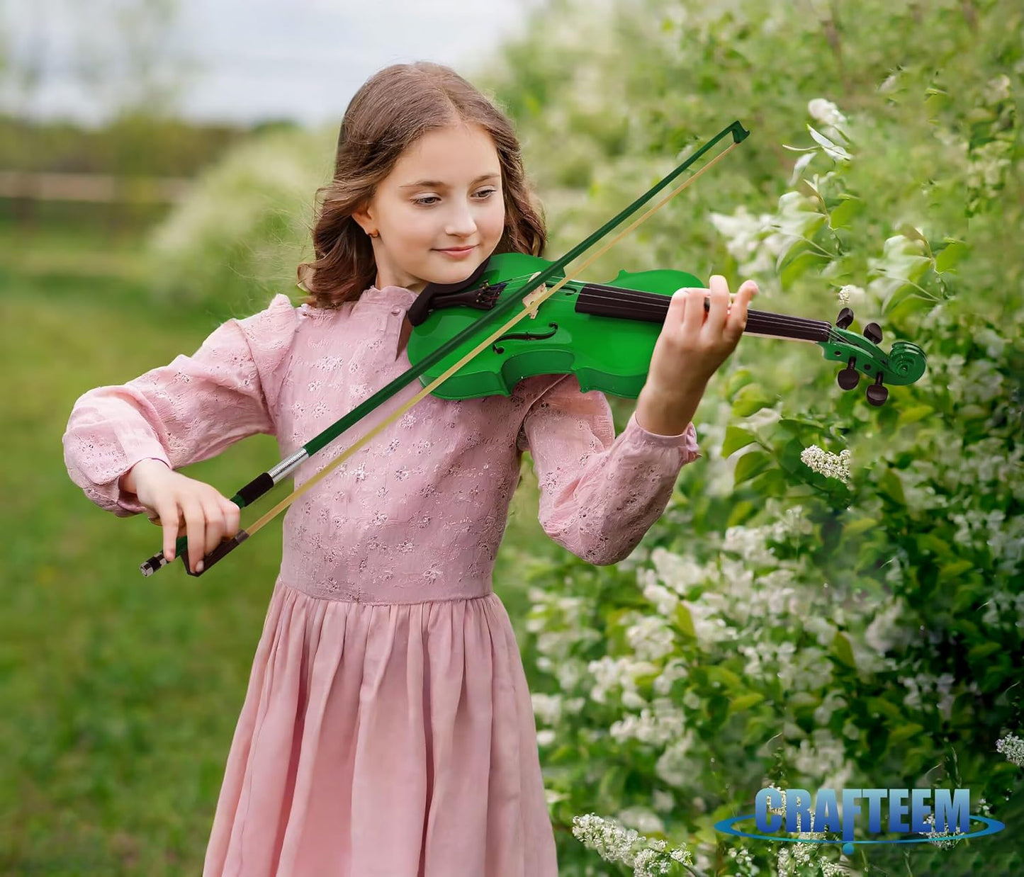 4/4 Full Size Fiddle Green Colored Premium Violin Outfit for Beginners Adults Kids With 5 Color Fingering Tape- Handcrafted Student Beginner Violin.(Green, 4/4 Full)