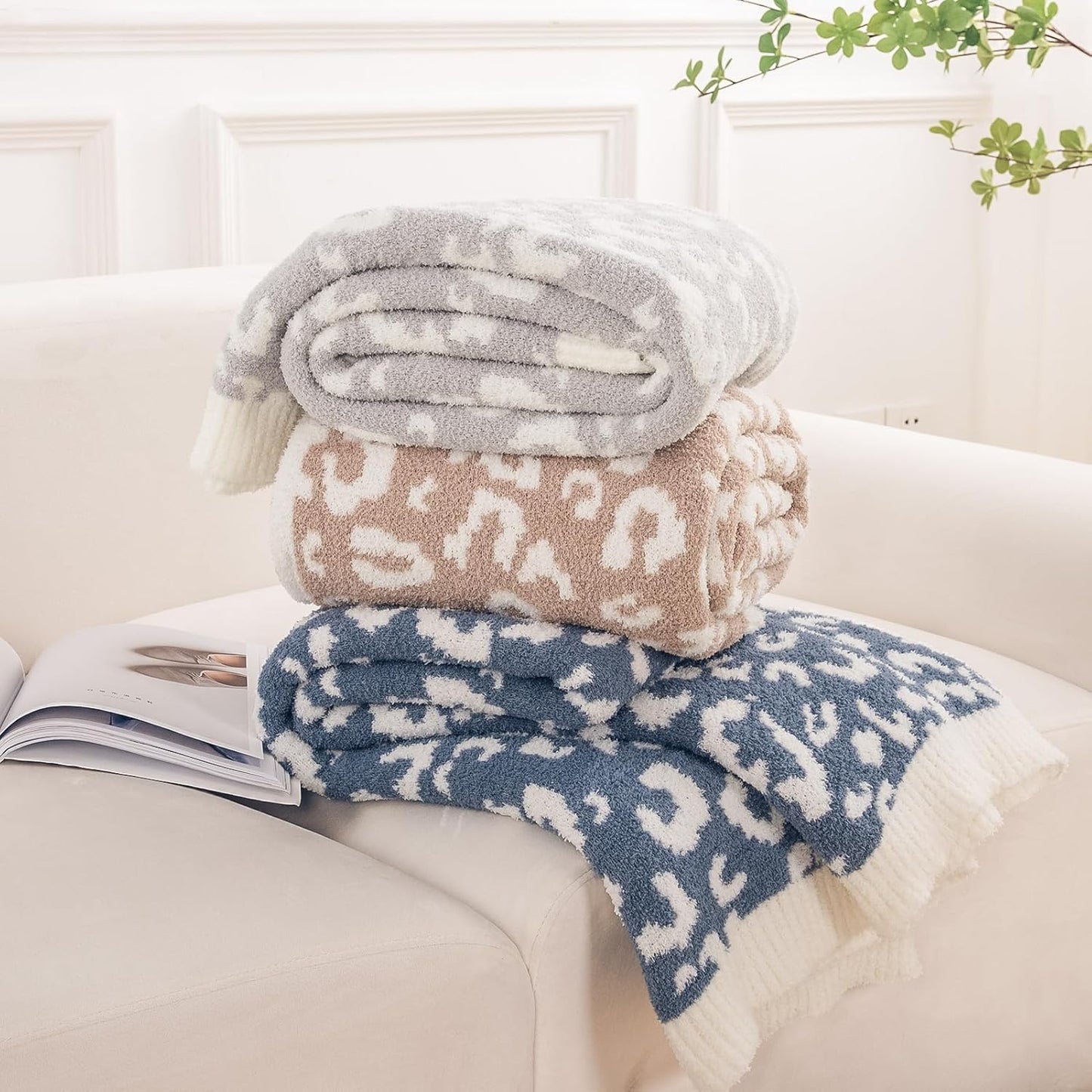 NEXHOME PRO Leopard Soft Blanket, Fuzzy Throw Blanket for Couch Bed Sofa Picnic, Knit Blankets for Women Gifts Grey 50 x 60 inches