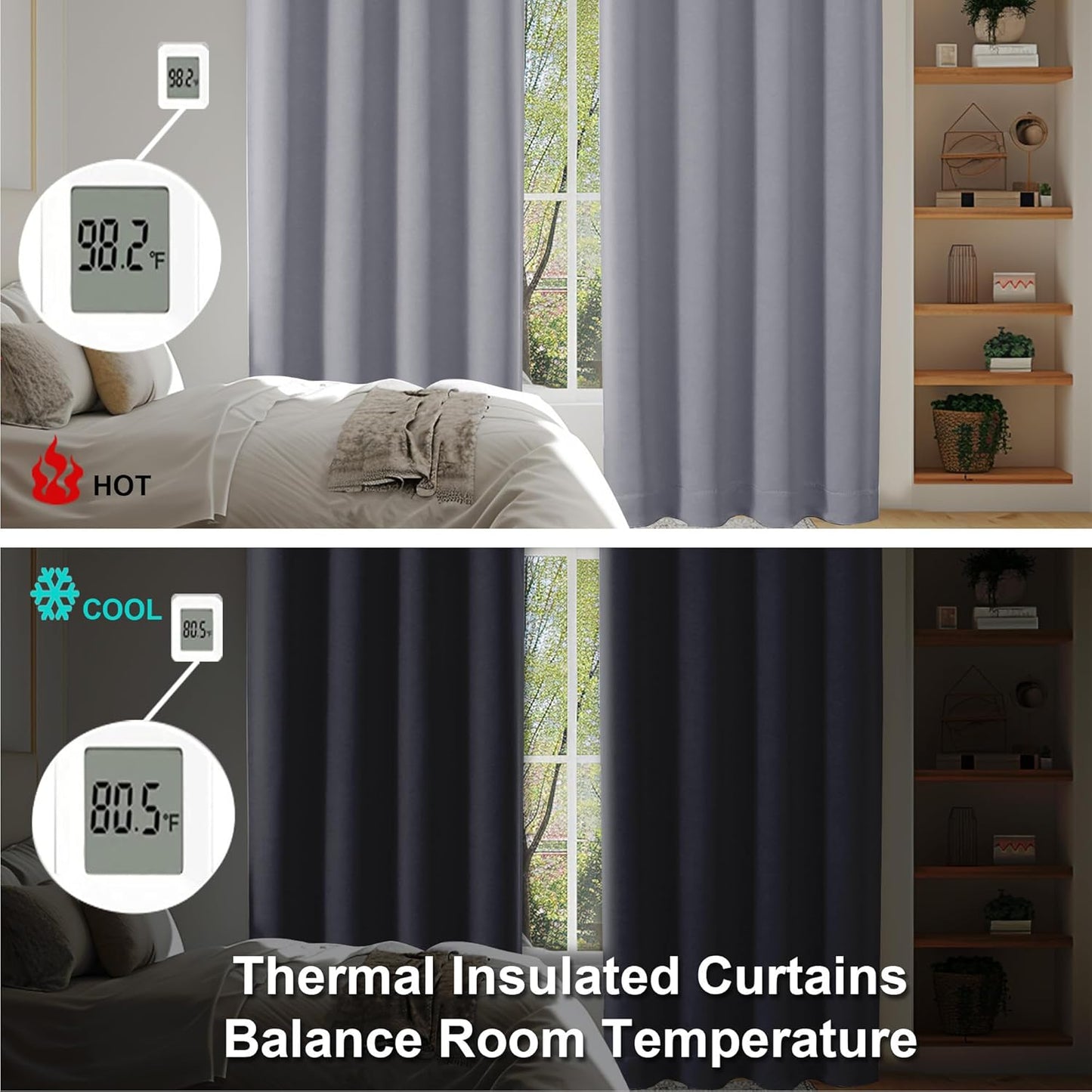 Simplebrand Ava Silver Grey Short Blackout Curtains for Bedroom 54 Inches Long 2 Panels, Solid Thermal Insulated, Energy Saving Window Treatment Curtains Blackout Drapes, W40 x L54 Inch, Silver Grey