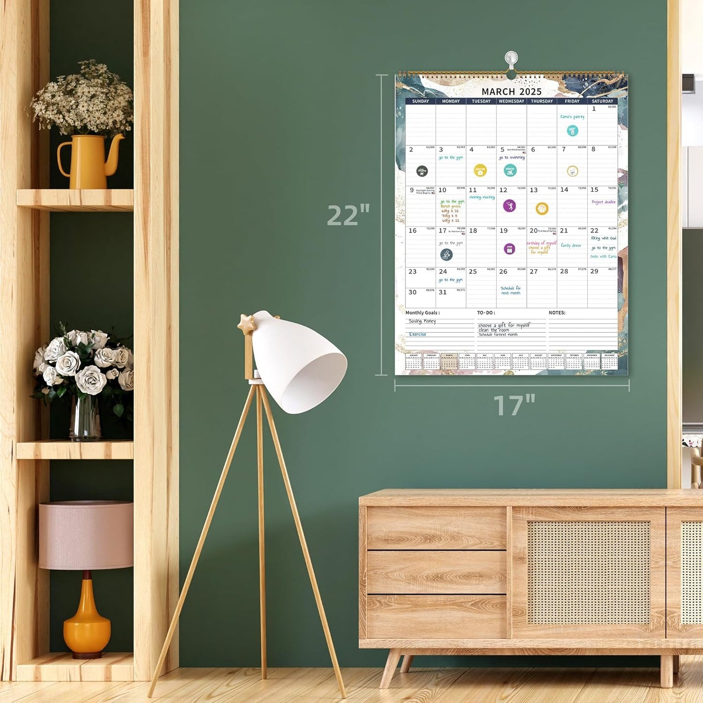 2025 Calendar, Wall Calendar 2025-2026 (17"x22") with Lines, Monthly Calendar from Jan 2025 to Jun 2026, Vertical Large Monthly Family Calendar 2025 for Wall, Calendario 2025