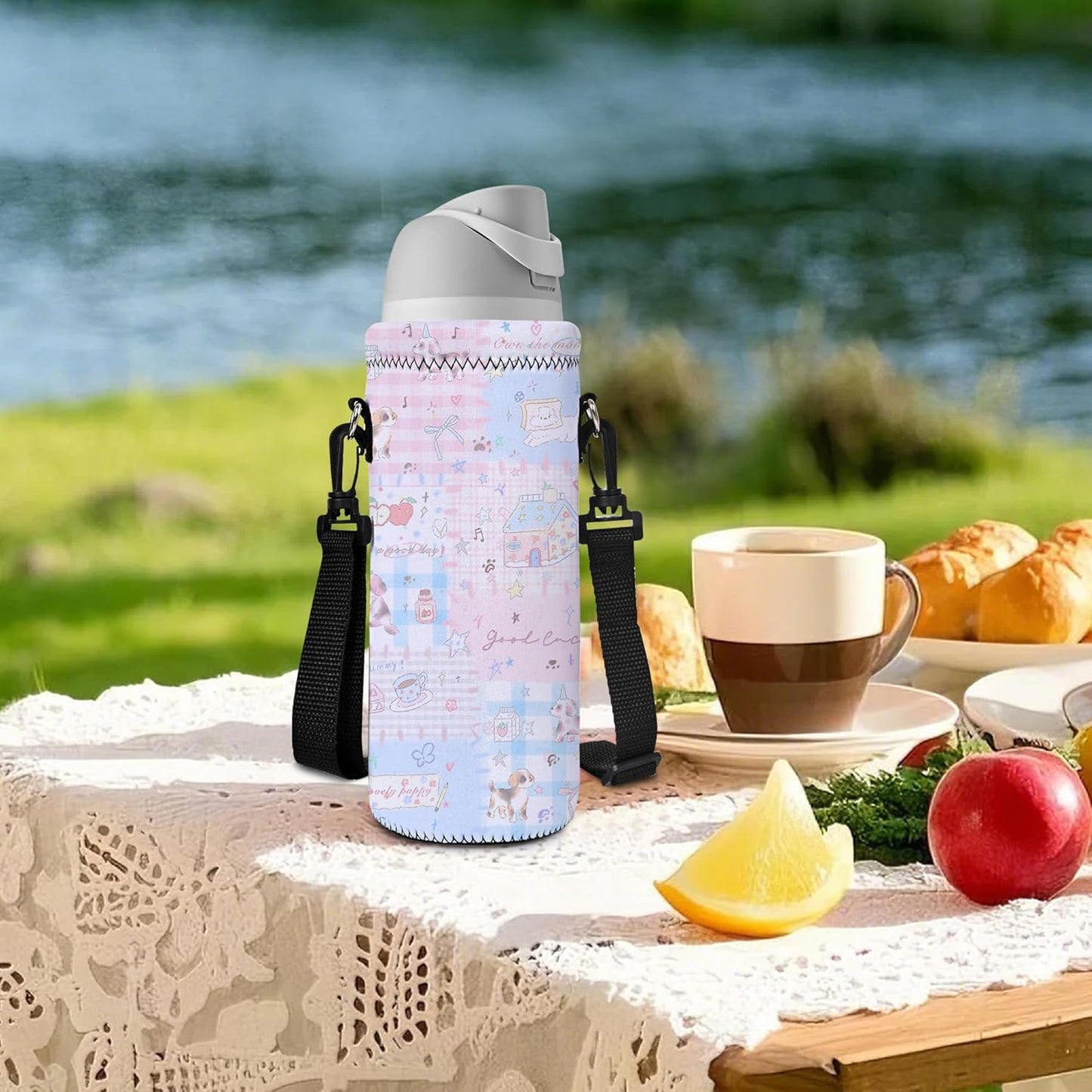 AUPET Water Bottle Sling Bag Carrier Crossbody Sleeve,Insulated Neoprene Bottle Case Holder Pouch Cover 500ML/17oz with Shoulder Strap for Walking Women Men