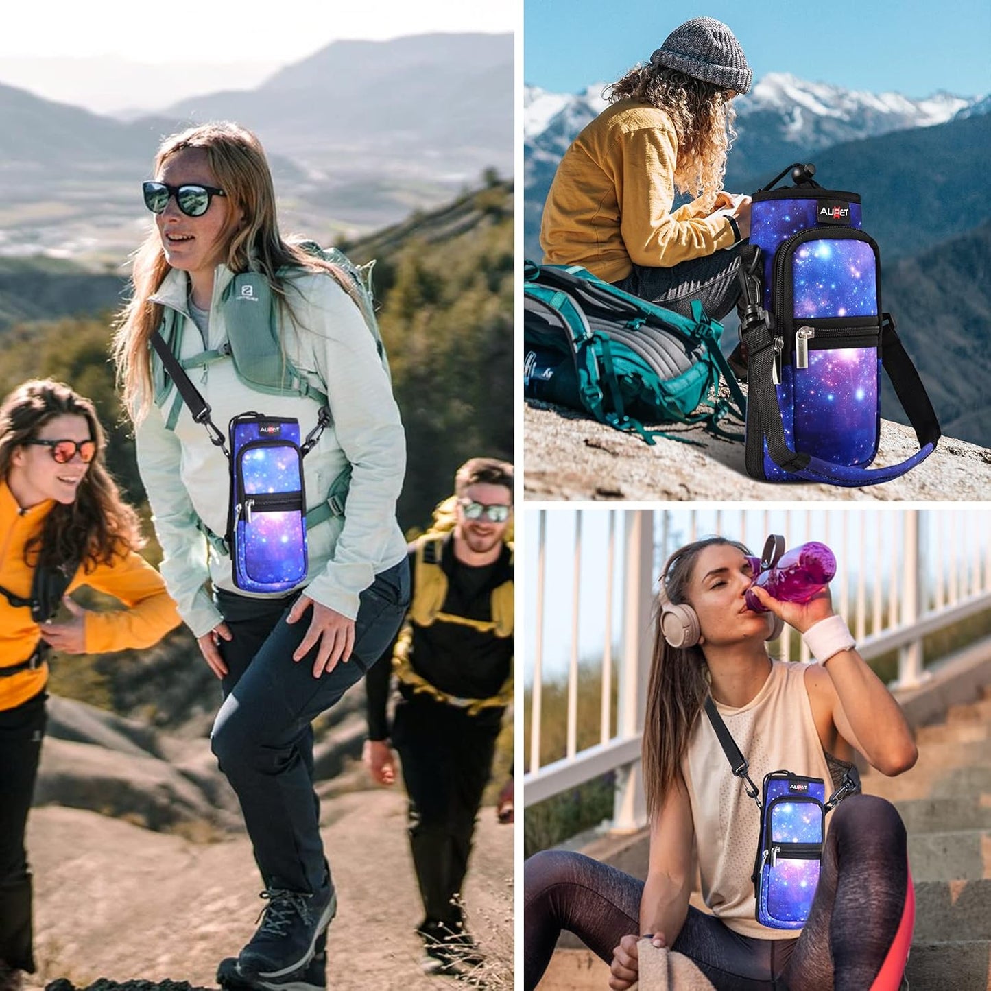 AUPET Water Bottle Sling Bag Sleeve Holder Carrier 25/32/40/64 oz,Insulated Crossbody Water Bottle Case Cover with Strap and Pockets for Men/Women Walking Hiking