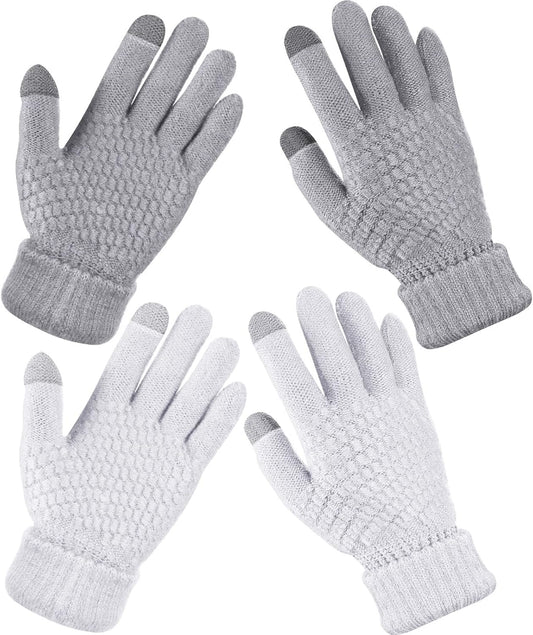 Geyoga 2 Pairs Women's Winter Touch Screen Gloves Soft Warm Fleece Lined Knit Elastic Cuff Winter Texting Gloves