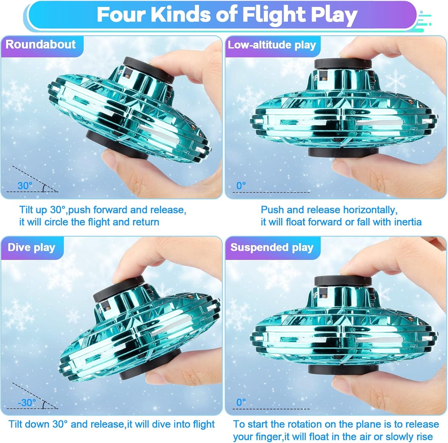 Hand Operated Mini Drone for Kids - LED UFO Flying Orb Ball, Rechargeable Mini Fidget Spinner Toy for Indoor Outdoor,Christmas Birthday Party Gifts for Girls Boys (Green)