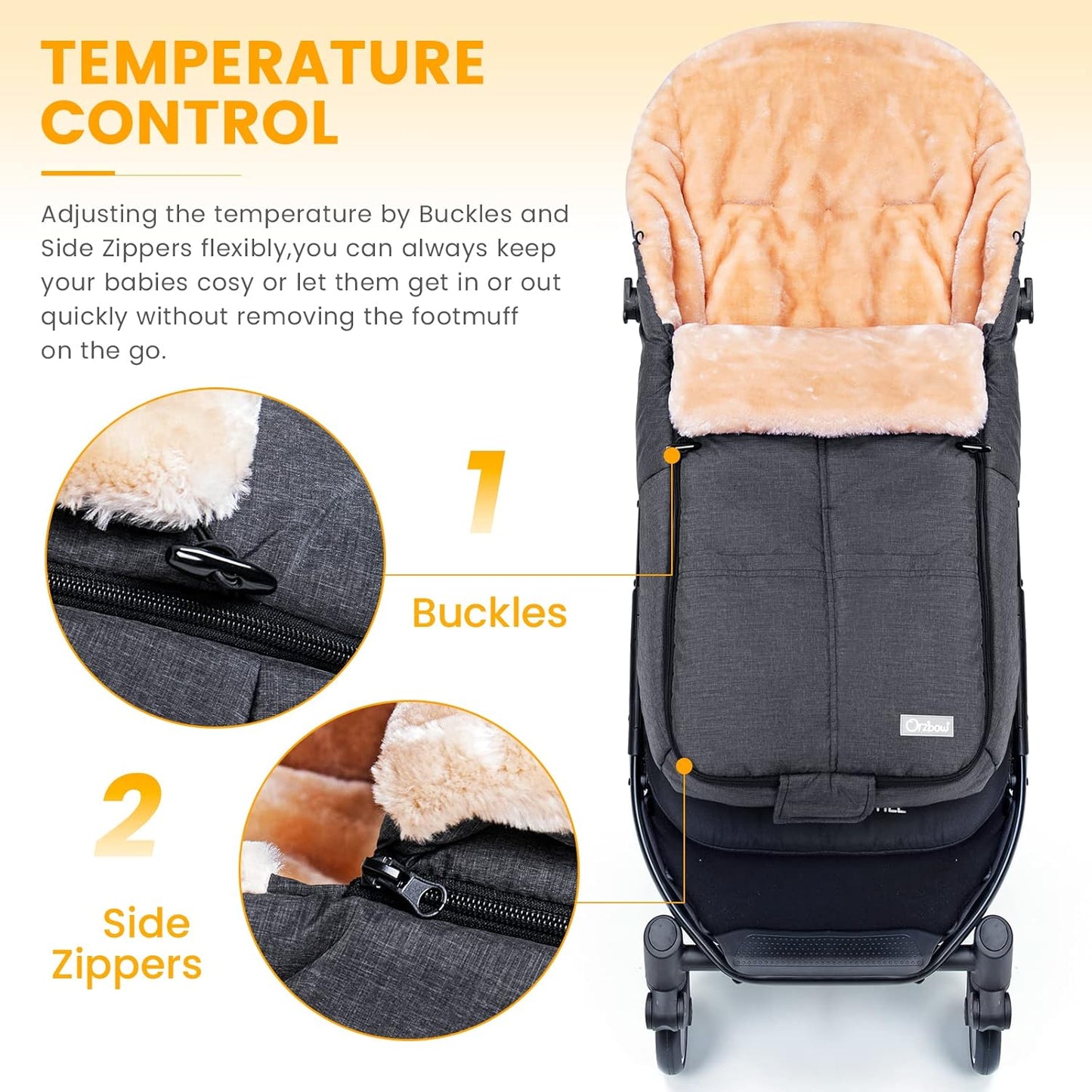 Orzbow Stroller Footmuff Universal | Faux Wool Baby Bunting Bag | Warm, Weather-proof, Adjustable Buckles | Winter Stroller Blanket Cover | Baby Sleeping Bag for Cold Weather Accessories, Dark Grey