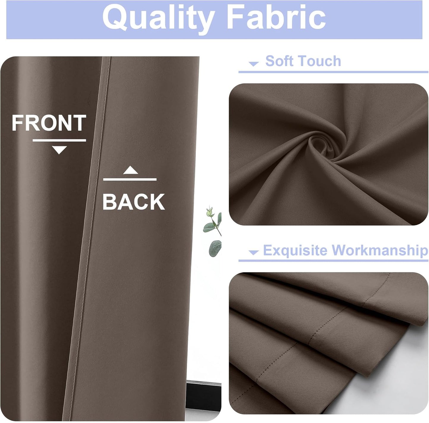 Simplebrand Ava Brown Blackout Curtains for Bedroom 72 Inch Length 2 Panels Set, Privacy Thermal Insulated Rod Pocket Door Window Curtains for Patio French Door Front Door, W40 x L72 Inch, Brown