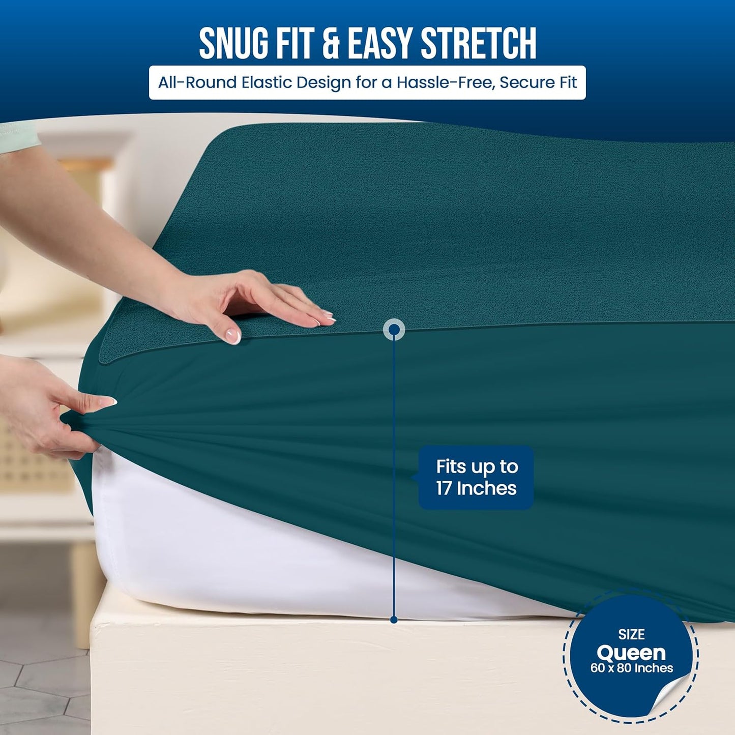 Utopia Bedding Waterproof Mattress Protector Queen Size, Premium Terry Mattress Cover 200 GSM, Breathable, Fitted Style with Stretchable Pockets (Teal)