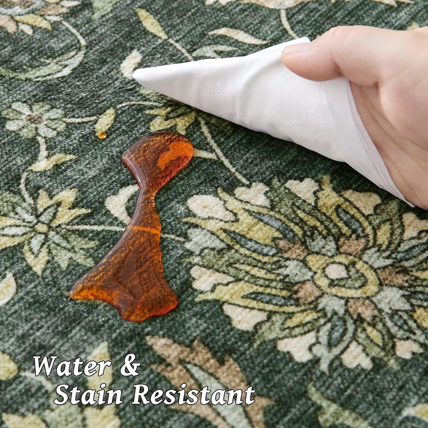 Washable 10x14 Area Rugs for Living Room, Boho Non-Slip Silicone Backing Rugs for Bedroom Dining Room Office, 0.3" Neutral Oriental Throw Carpet with 0.16" Cushioning Pad, Sage Green/Multi