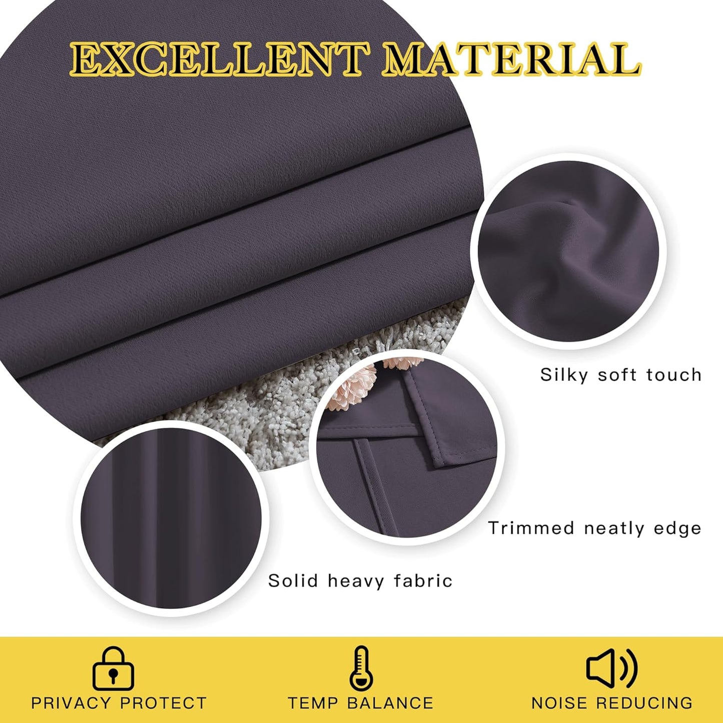 NICETOWN Room Darkening Curtains for Living Room, Grommet Window Treatment Thermal Insulated Solid Sound Reducing Drapes for Bedroom, Greyish Purple, Set of 2, W52 x L102