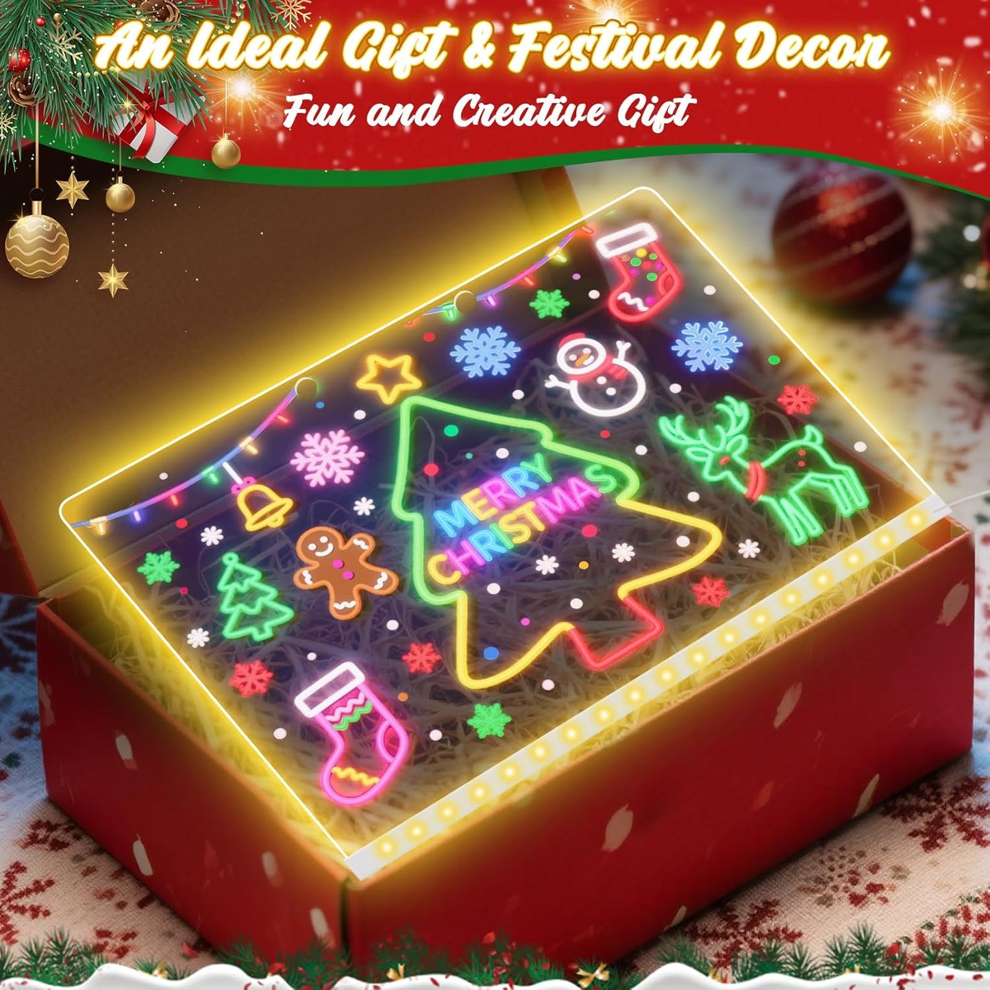 Lumiboard Led Drawing Board with 7 Colors,12"X8" Acrylic Dry Erase Board with Light, Include Adapter, Hanging Chain, Led Drawing Board for Kids with Stand,Birthday and Christmas Gifts for Kids