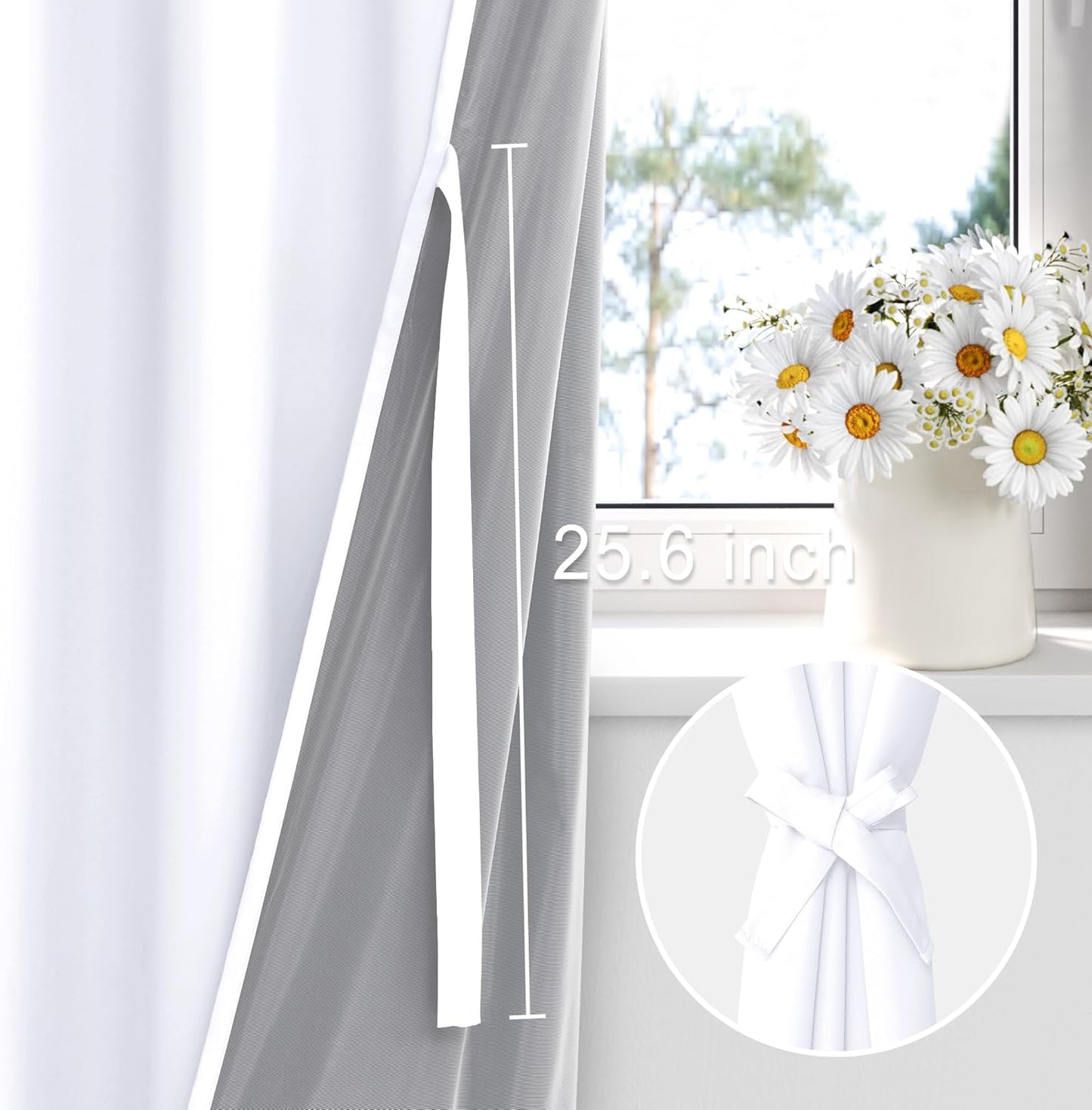 XWZO White 100% Blackout Curtains with Tiebacks- 2 Thick Layers Completely Shaded Window Treatment Thermal Insulated Lined Rod Pocket Drapes for Bedroom/Laundry, White, W38 x L54, Set of 2 Panels