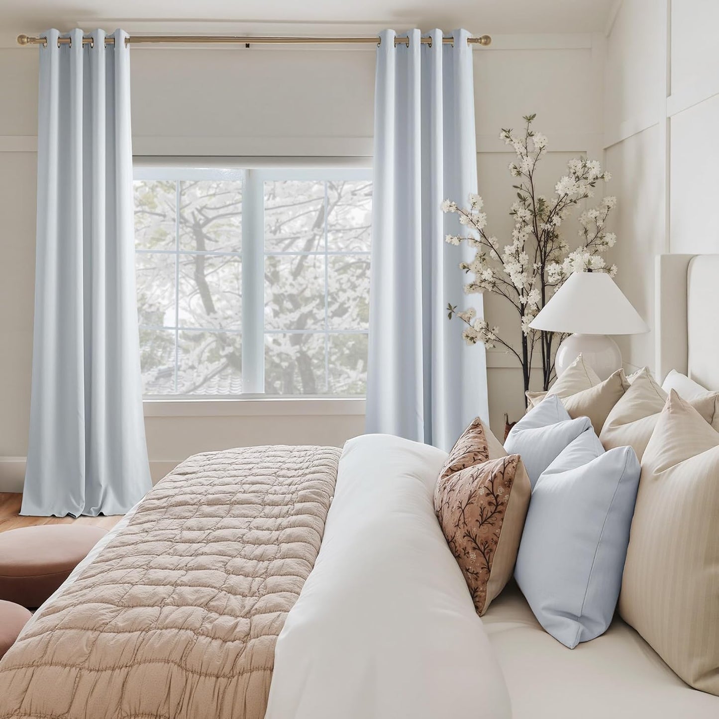 NICETOWN Greyish White Curtains for Bedroom 108 inches Long, Roon Darkening Grommet Curtains for Living Room, Noise Reducing Privacy Window Treatment Drapes for Nursery, Laundry Patio, 2 Panels, W52