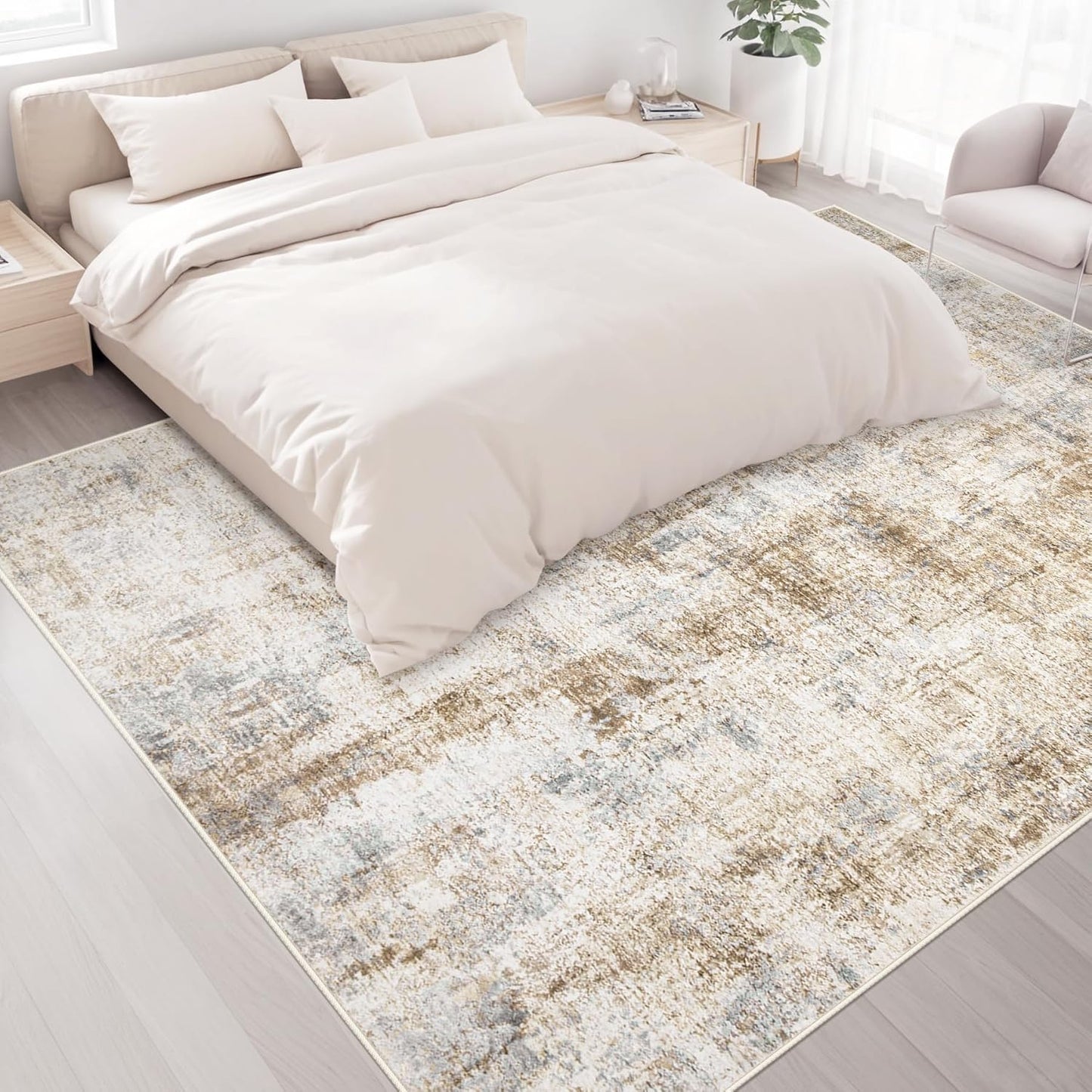Area Rugs 8x10 Living Room: Washable Rug Modern Abstract Large Rugs Soft Non Slip Neutral Rug Stain Resistant Indoor Carpet for Bedroom Kitchen Dining Room Home Office Rugs(Blue Brown,8'x10')