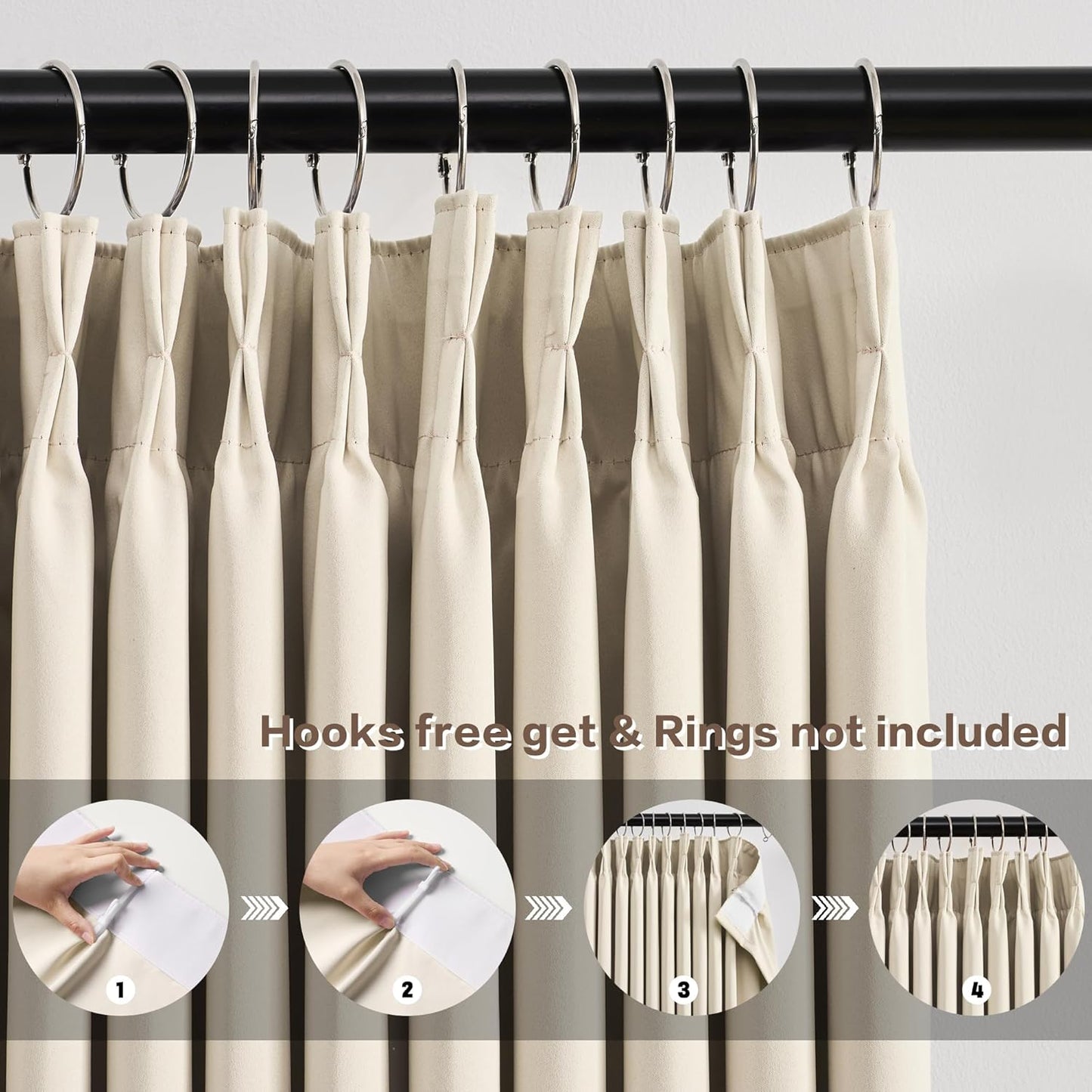 KEQIAOSUOCAI Cream Beige Curtains 84 Inch Length 2 Panels Set Noise Cancelling Neutral Modern Window Pinch Pleated Cute Drapes for Nursery Bedroom (40x84)