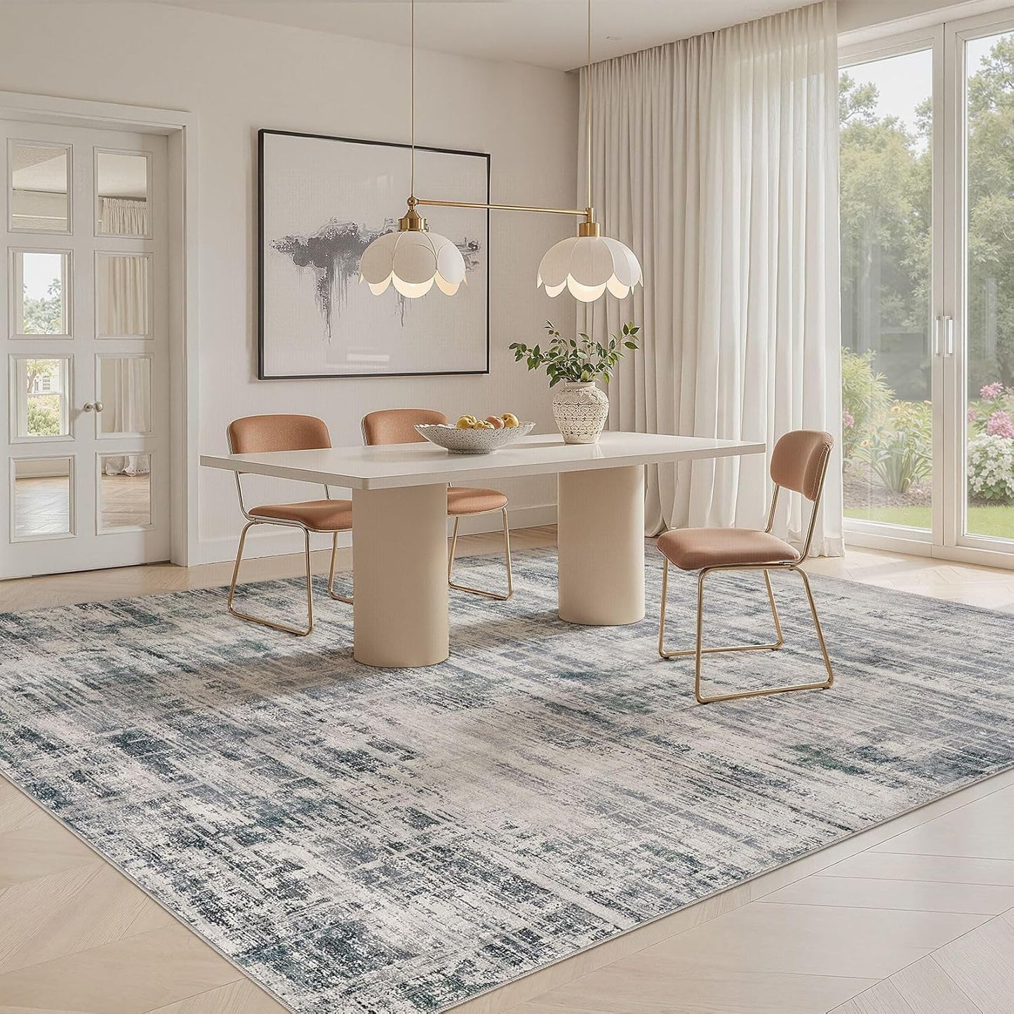 Area Rug for Living Room: 8x10 Washable Neutral Abstract Modern Soft Rugs Non Slip Indoor Floor Stain Resistant Large Carpet for Bedroom Dining Room Office Nursery - Gray