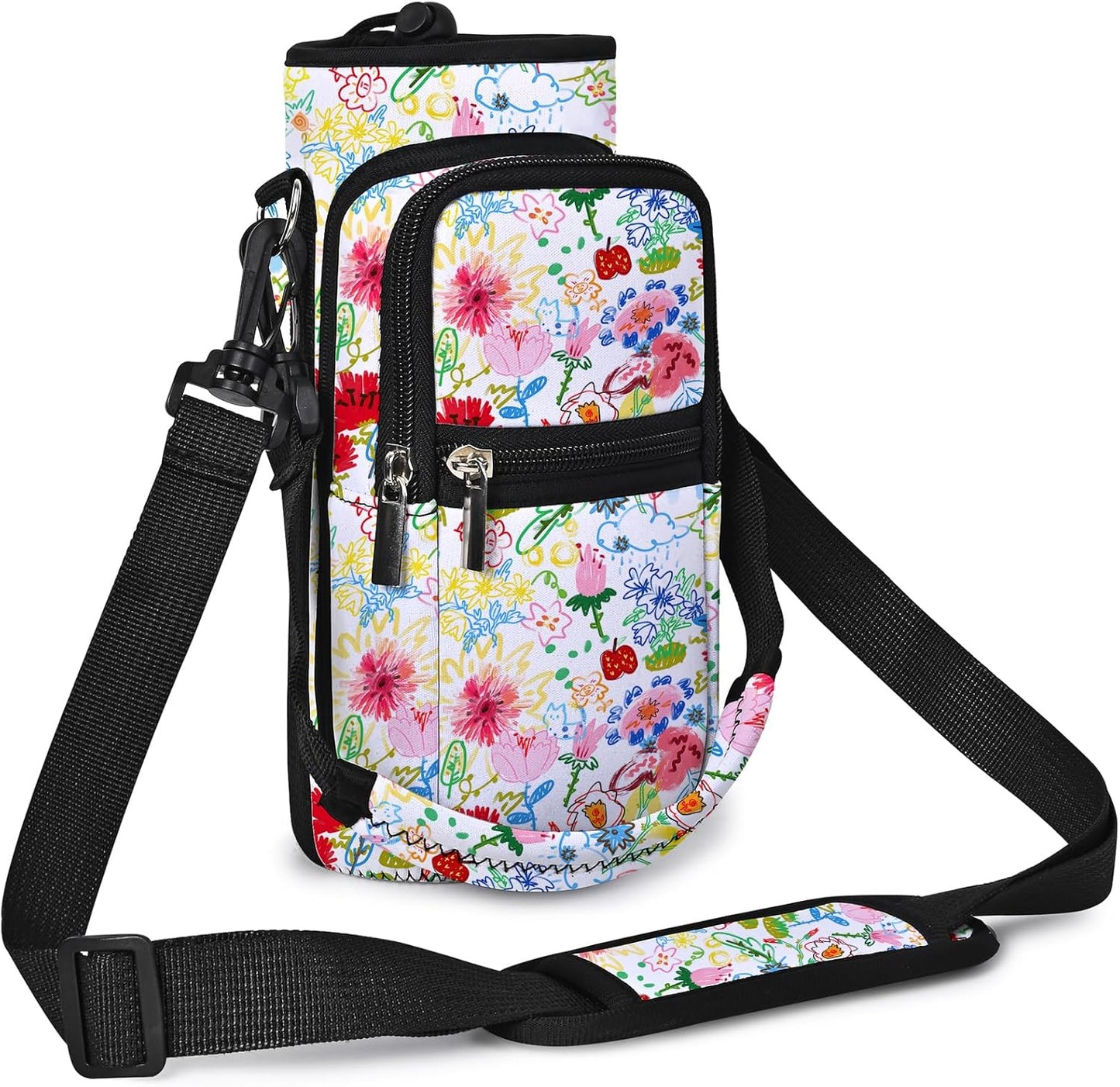 AUPET Water Bottle Sling Bag Sleeve Holder Carrier 25/32/40/64 oz,Insulated Crossbody Water Bottle Case Cover with Strap and Pockets for Men/Women Walking Hiking