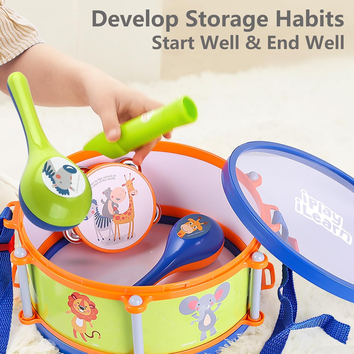 iPlay, iLearn Toddler Musical Instruments Toys, Kids Drum Set, Baby Trumpet, Percussion, Harmonica, Maraca, Flute, Tambourine, Birthday Gifts for 18 Months Olds Ages 2 3 4 5 Years Boys Girls Children