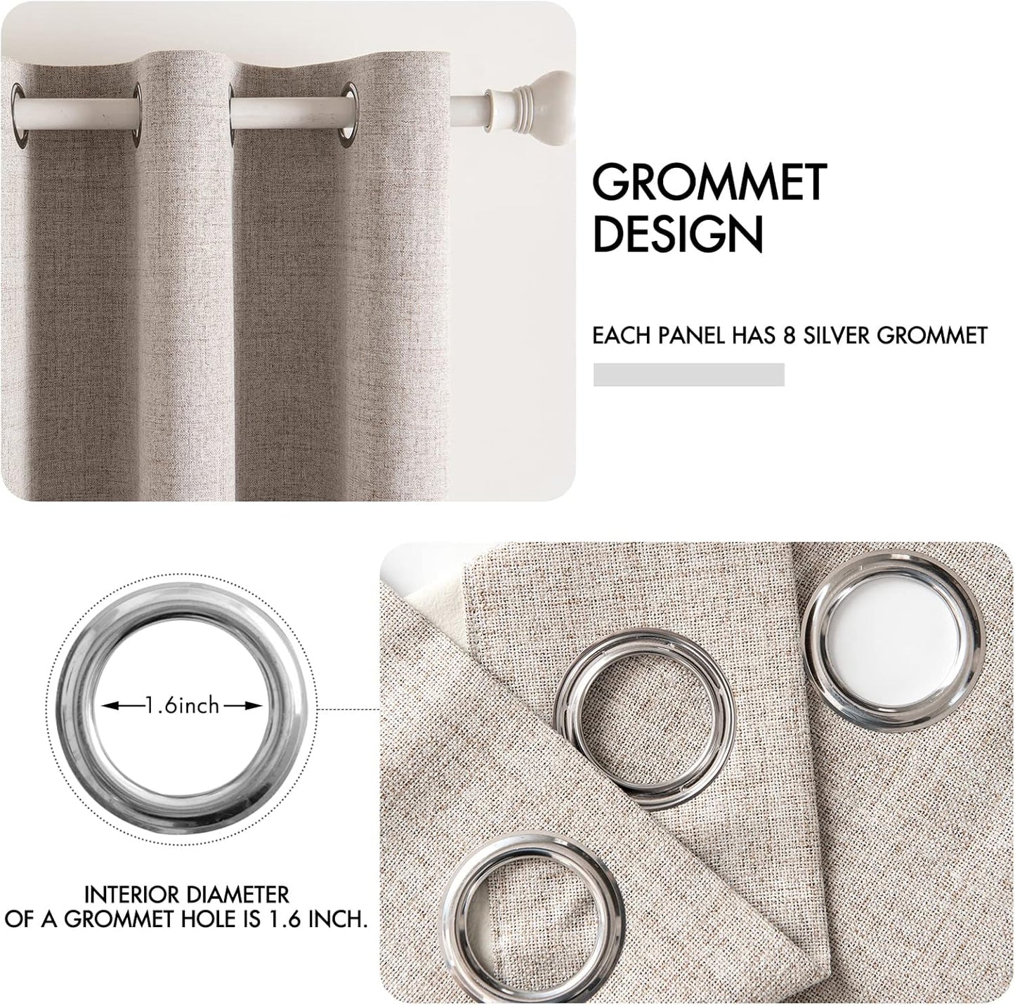MIULEE Linen Texture Curtains for Bedroom Solid 100% Blackout Thermal Insulated Khaki Curtains Grommet Room Darkening Drapes Luxury Decor for Living Room Nursery 52x96 Inch (2 Panels)