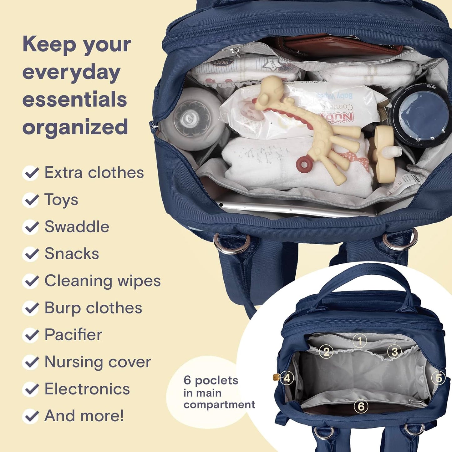 RUVALINO Diaper Bag Backpack, Multifunction Travel Pack Maternity Baby Changing Bags, Large Capacity, Waterproof, Peacock Blue
