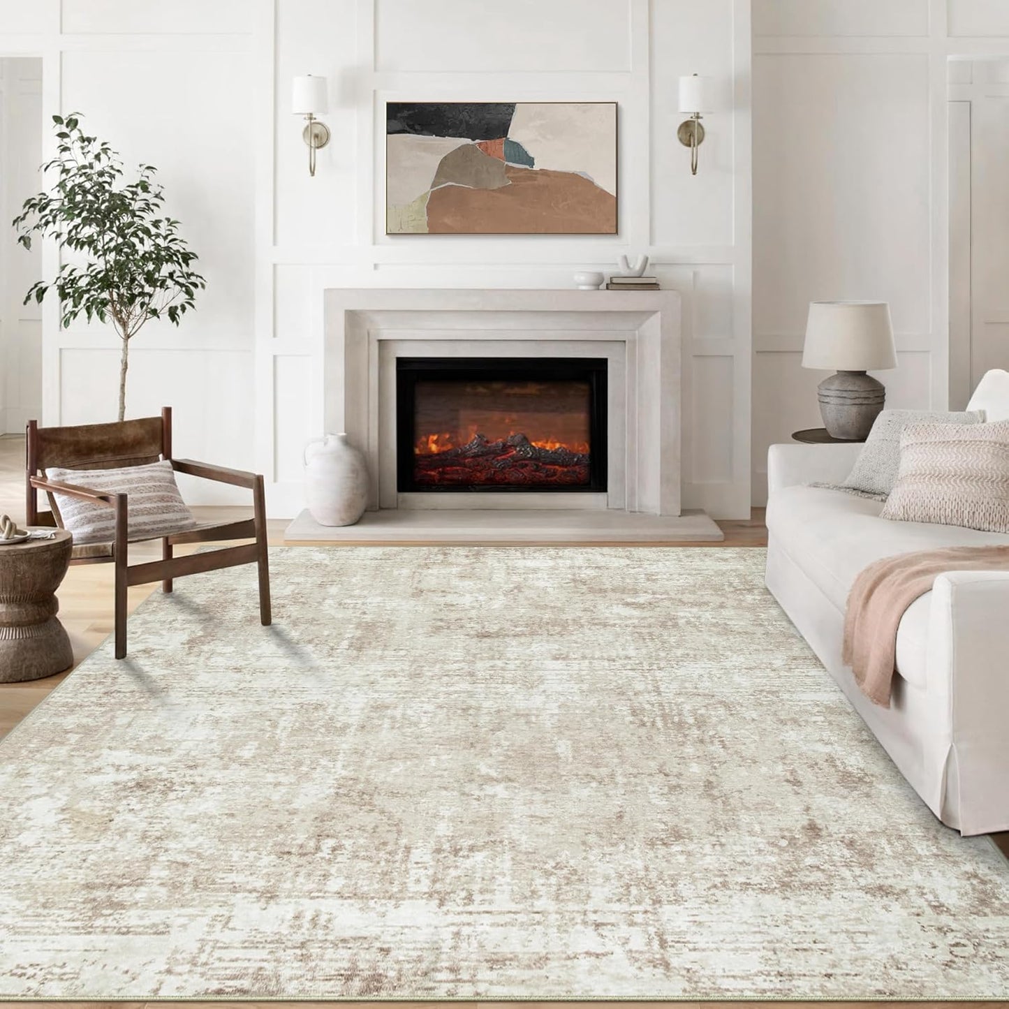 8x10 Area Rugs for Living Room Rug Washable: Modern Large Rug for Dining Room Bedroom Carpet Non Slip 8 by 10 Indoor Abstract Nursery Home Office Beige